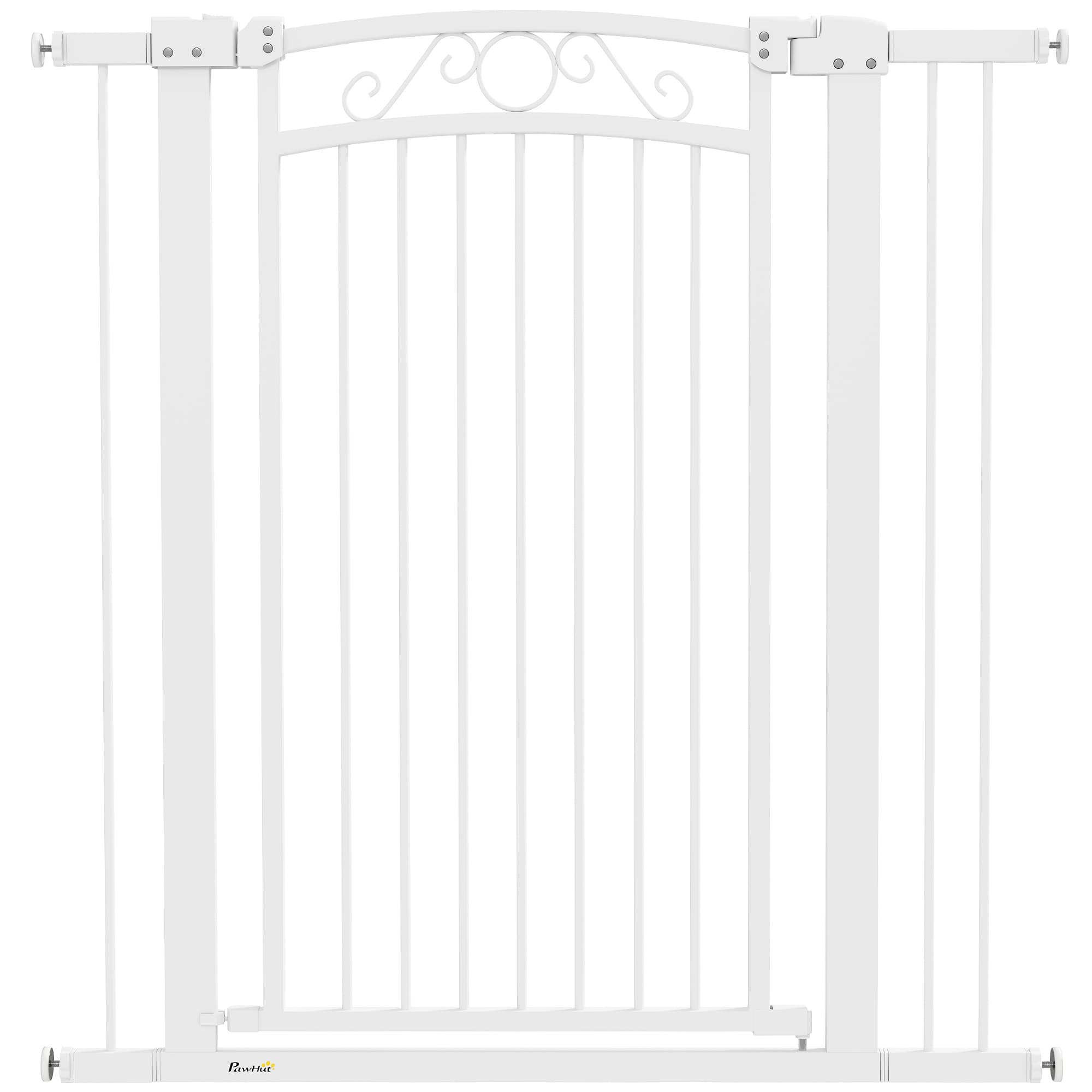 PawHut Barrière de sécurité intérieure pour chiens avec 2 extensions 76-104 cm, pour couloirs et escaliers, Blanc