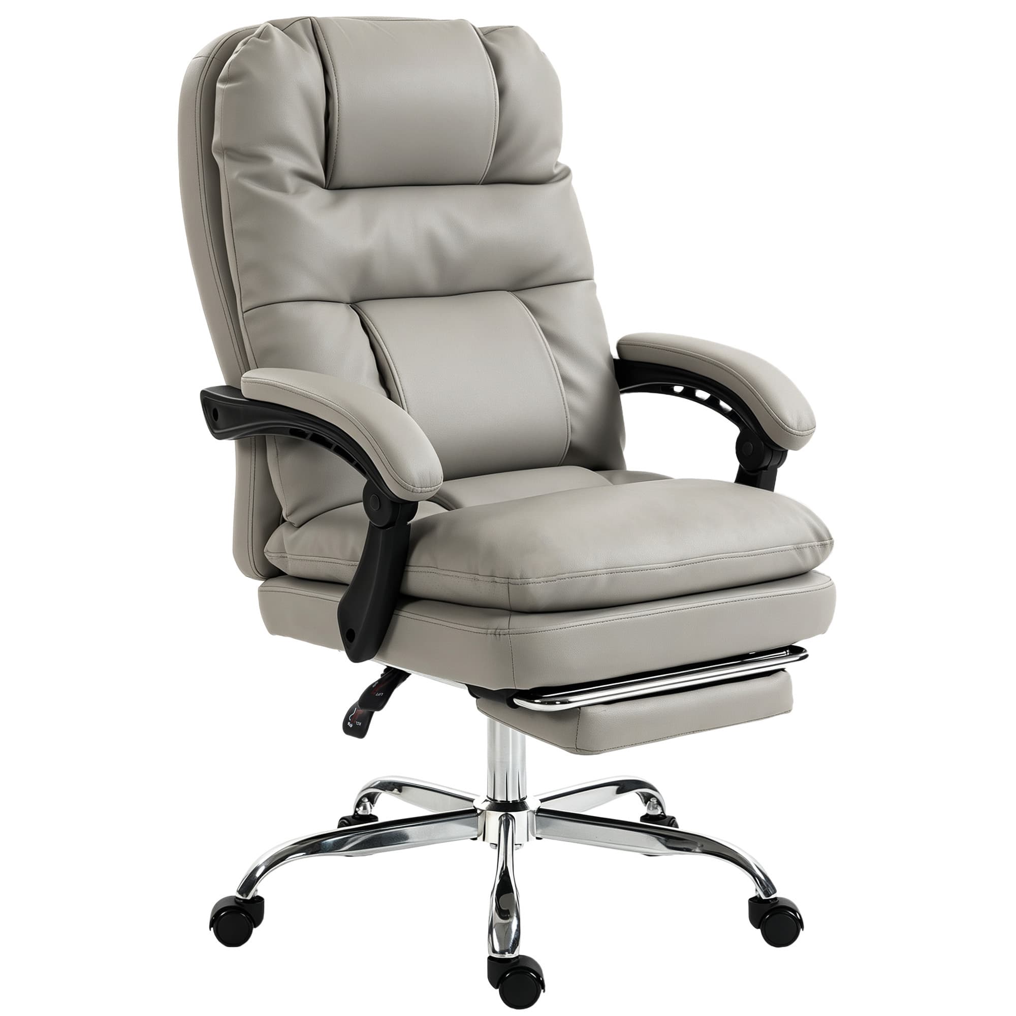 HOMCOM Fauteuil de bureau ergonomique avec repose-pieds en PU ressorts ensachés inclinable 155° dossier haut appui-tête gris