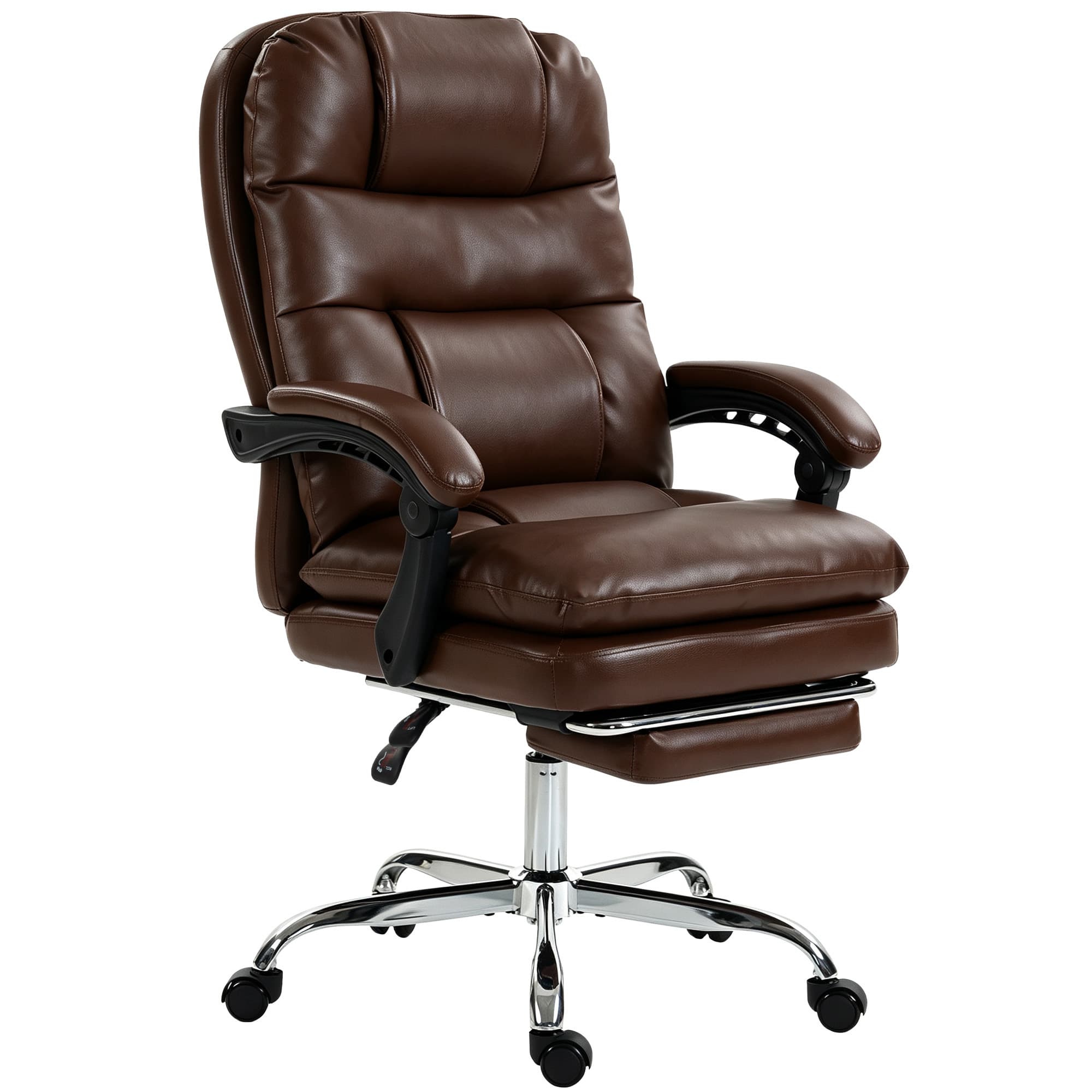HOMCOM Chaise de bureau ergonomique avec repose-pieds PU ressorts ensachés inclinable 155° dossier haut appui-tête marron
