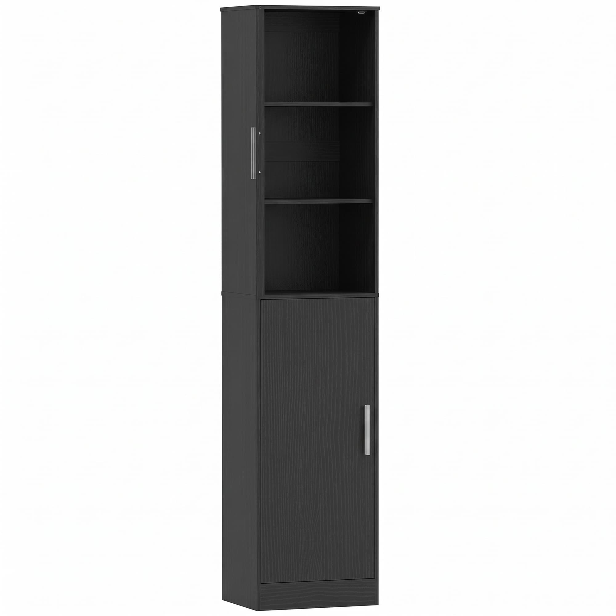 HOMCOM Colonne de Salle de Bain 6 Niveaux, Meuble de Rangement Étroit, 2 Portes et 4 Étagères Réglables, 40x35x180cm, Noir
