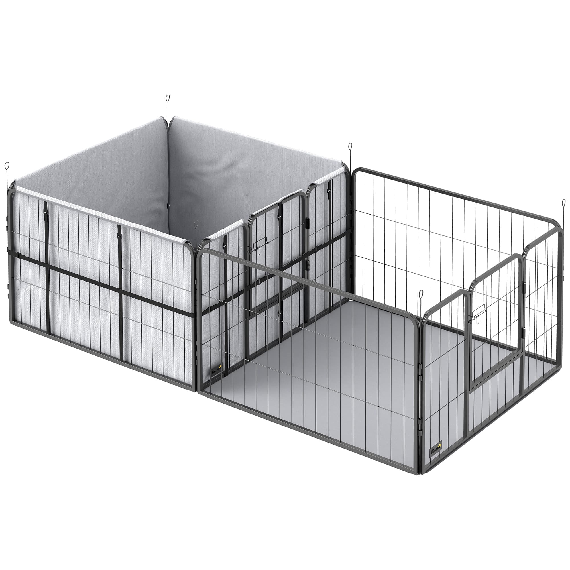 PawHut Parc de Mise Bas pour Chien 2 Compartiments Séparés avec Toile Oxford Coupe-Vent 7 Panneaux 203x102x60cm Noir