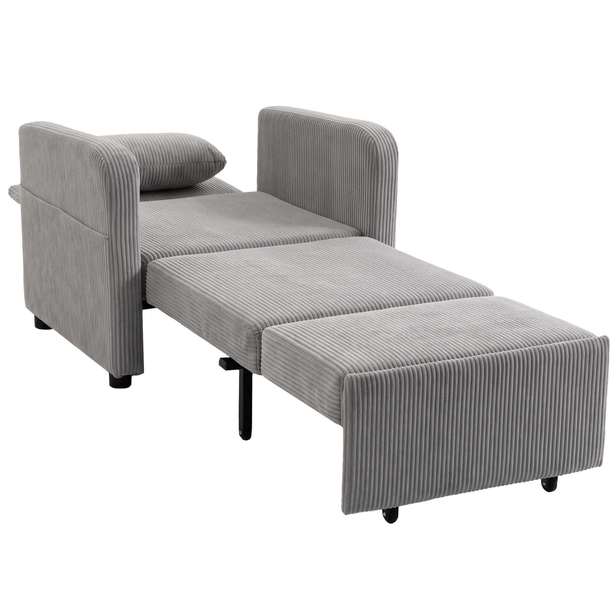 HOMCOM Canapé‐lit 1 place Convertible 3 en 1 en tissu effet lin avec dossier réglable coussin amovible pour Salon Chambre Gris