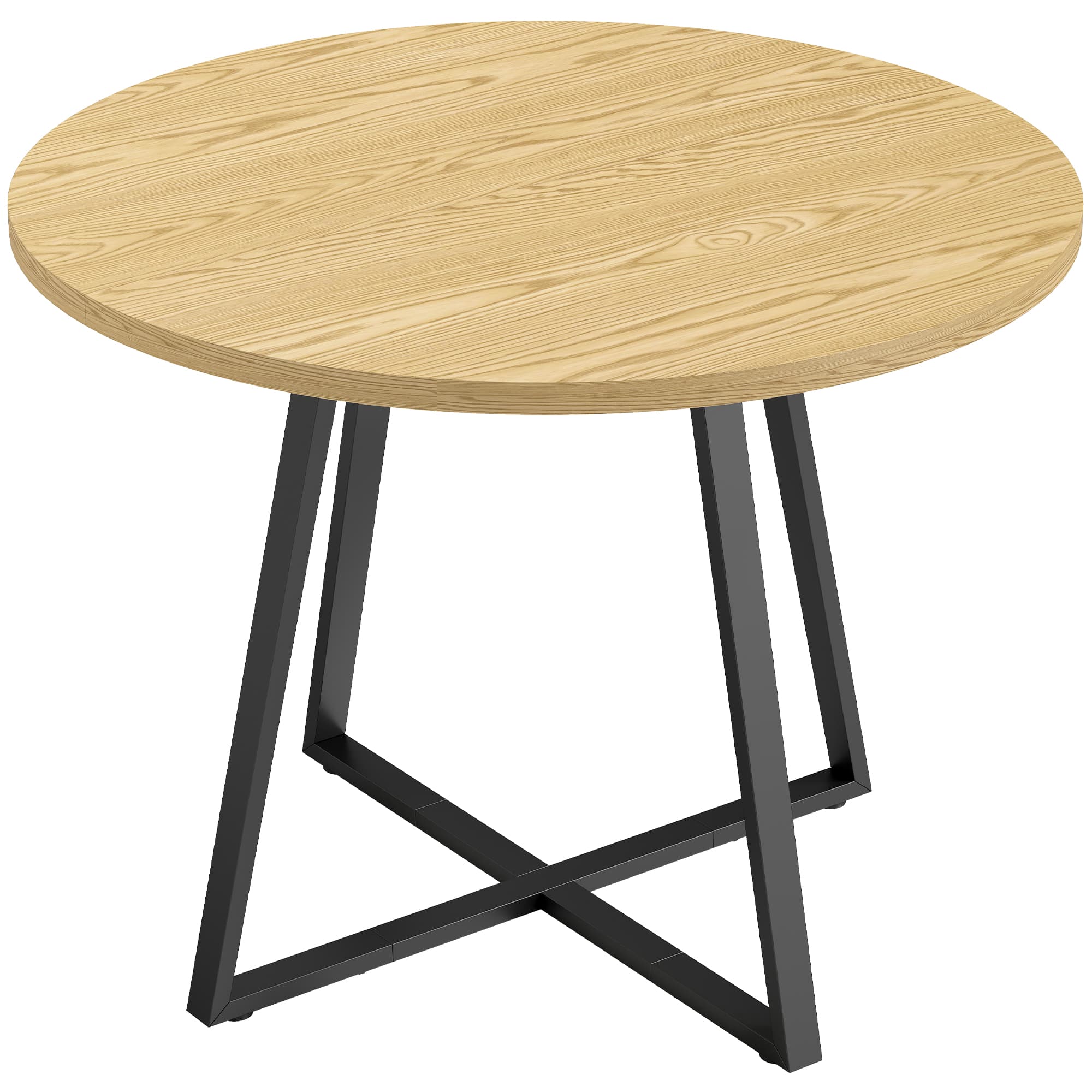 HOMCOM Table à Manger Ronde pour 4 Personnes Ø 100 cm, Cadre Carré en Acier Carbone, Style Industriel, Effet Bois Naturel