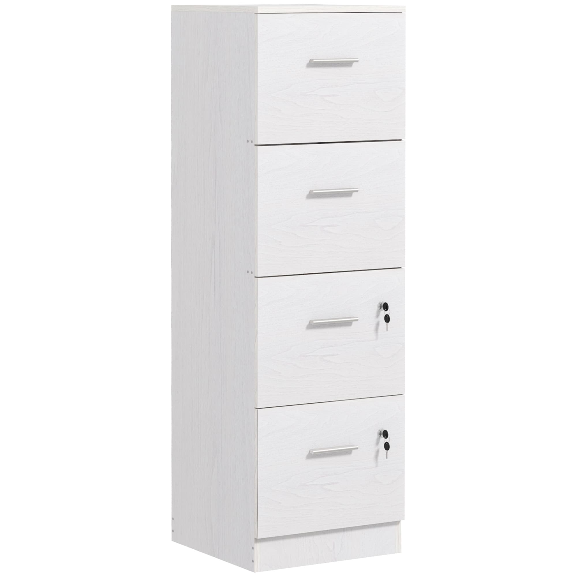 HOMCOM Caisson de bureau 4 tiroirs Serrures Barres réglables pour dossiers A4 et format lettre 40x42x130,8 cm Blanc