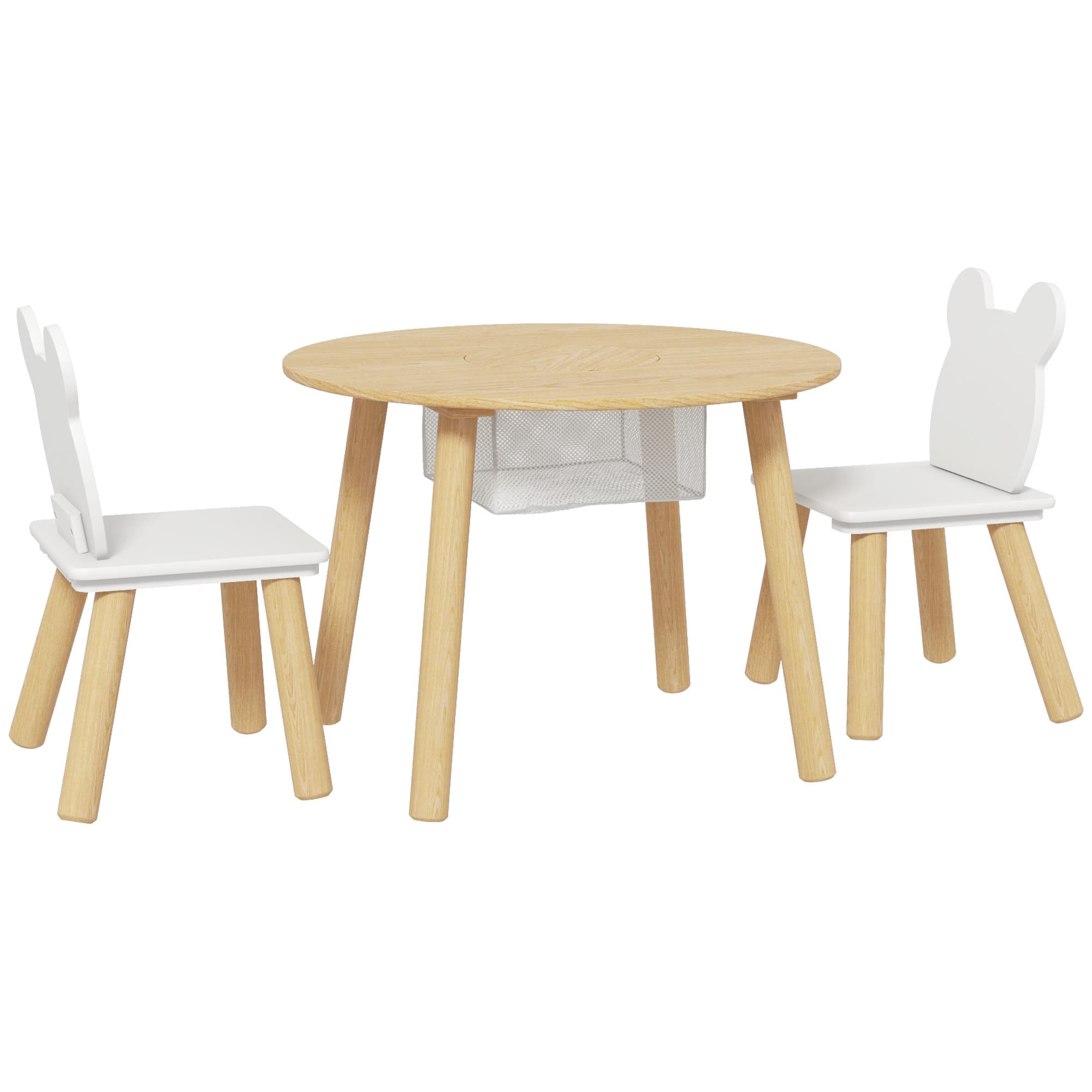 AIYAPLAY Ensemble 1 table ronde, 2 chaises pour enfant 3 pièces, dossier en forme d'ours, activités, bricolage, repas, 3-6 ans
