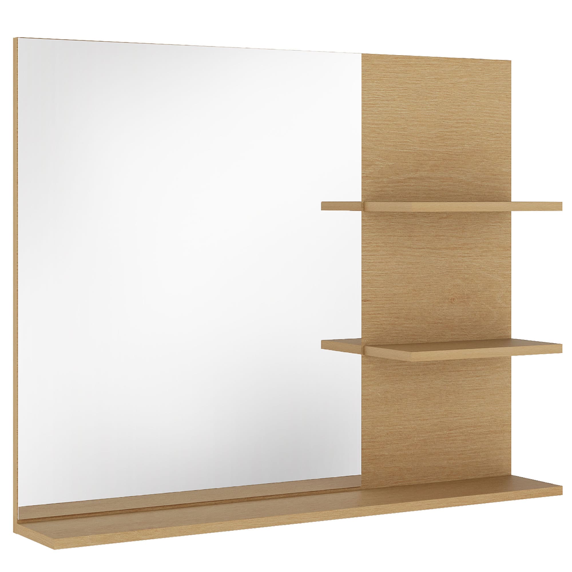 kleankin Miroir Salle de Bain avec 3 Étagères 60 x 48 cm, Miroir Mural Modern pour chambre à coucher, bureau, Chêne
