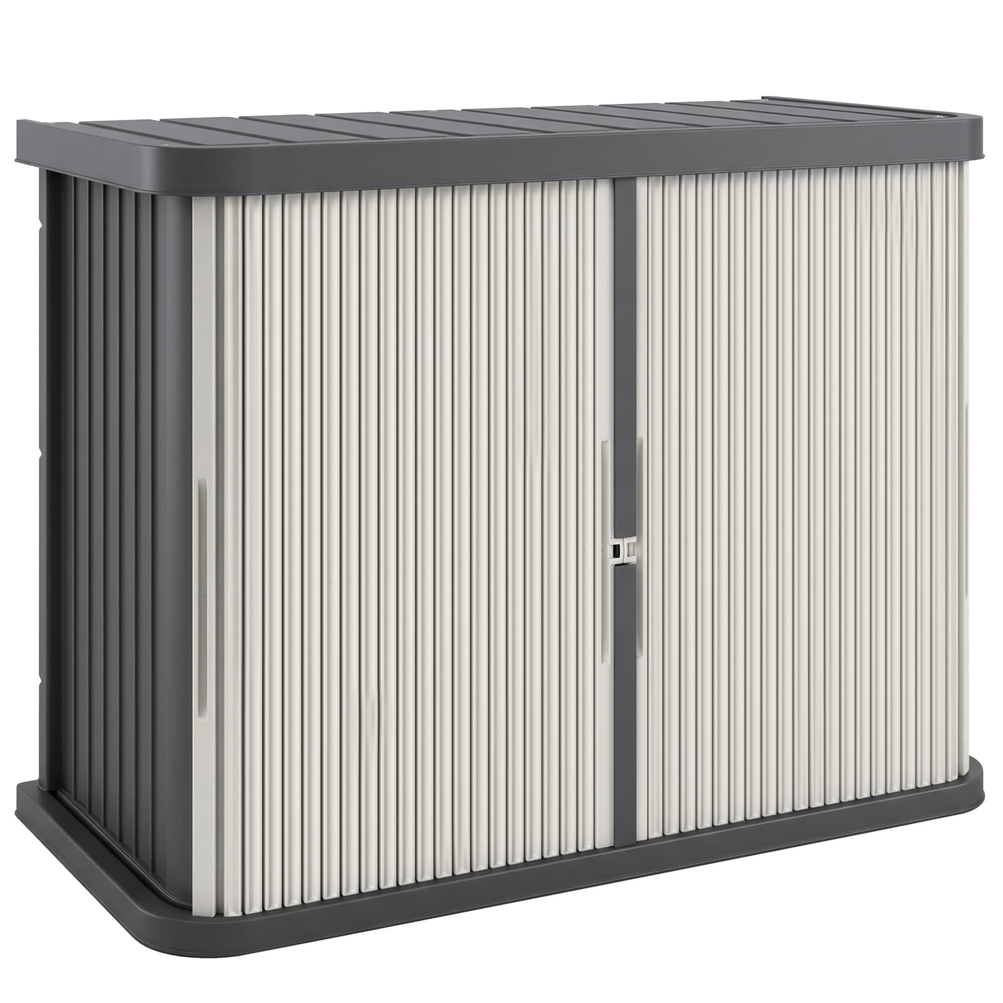 Outsunny Coffre de Rangement Extérieur 480 L, 2 Niveaux avec Portes Coulissantes Résistant aux UV, 120,5x59,5x92cm, Gris
