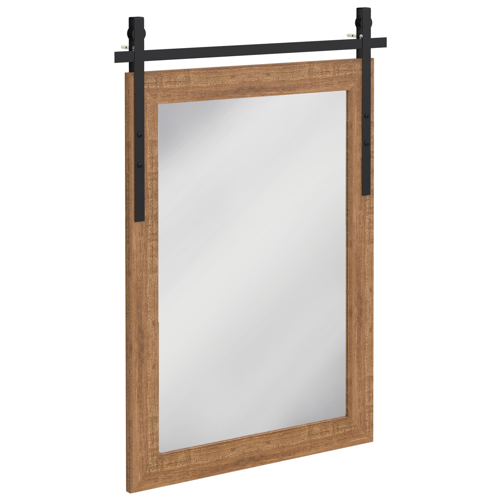 HOMCOM Miroir mural rectangulaire décoratif pour salon Miroir suspendu 86,5 x 61 cm Brun clair