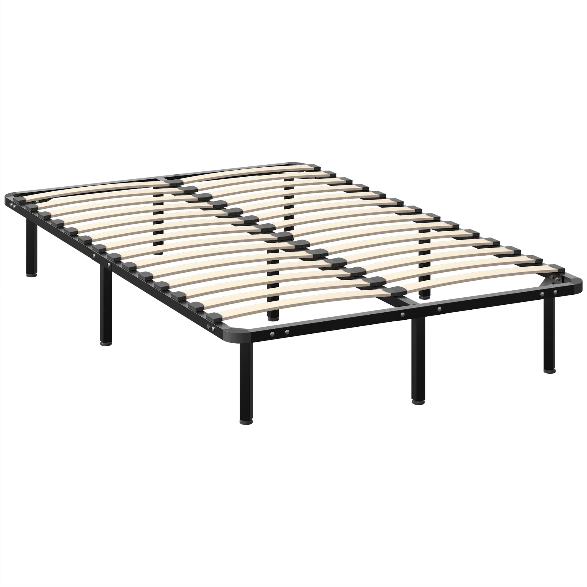 HOMCOM Lit double industriel à 28 lattes avec espace de rangement, en bois et acier, 120x190x31 cm, noir et bois