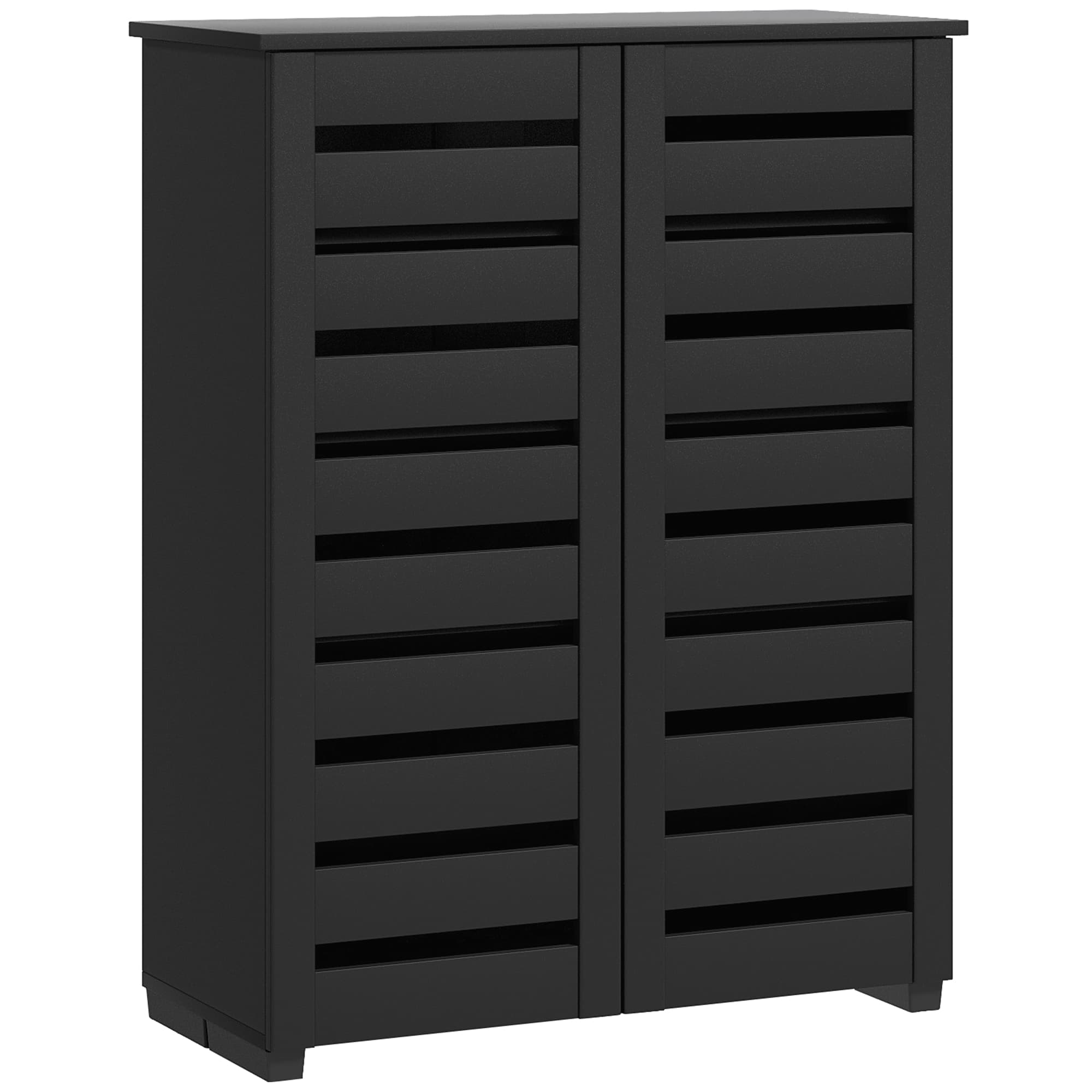 HOMCOM Meuble à chaussures 5 niveaux avec 4 Ripiani Regolabili e Ante a Doghe, en bois, 76x33Px98 cm, Noir