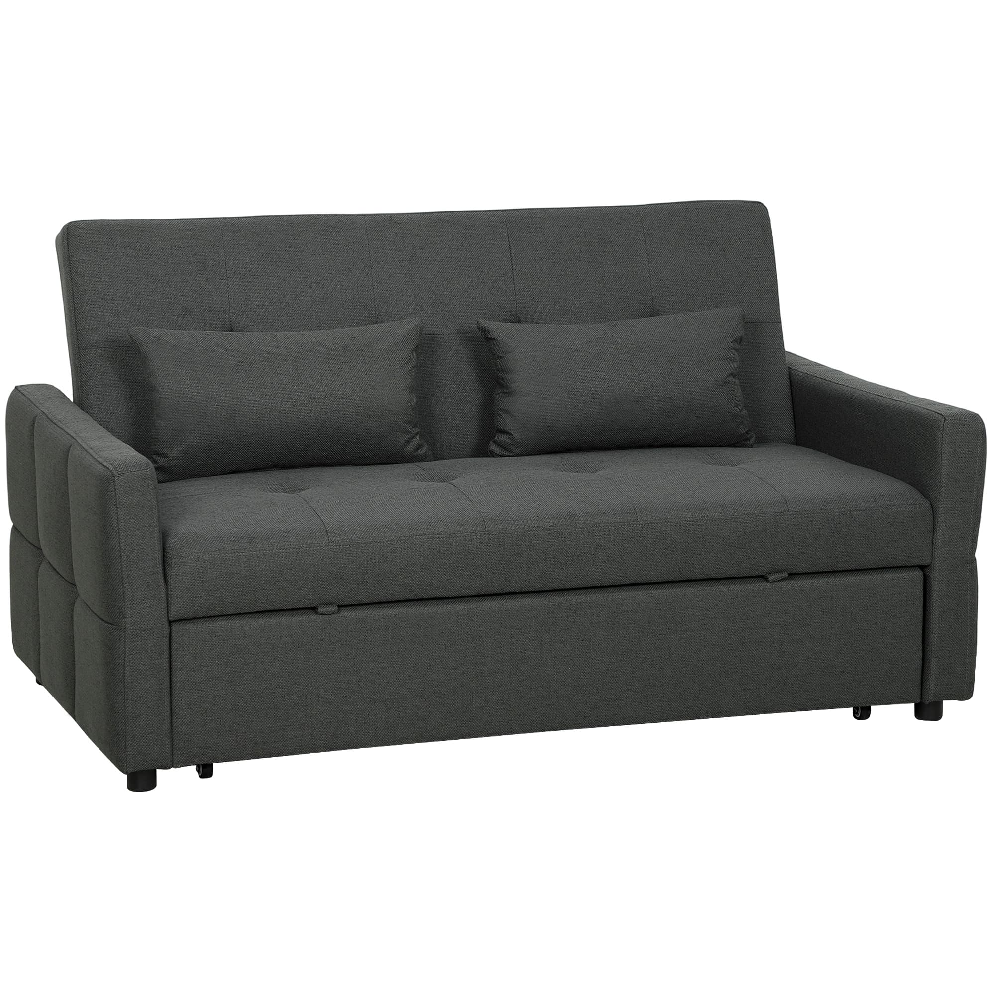 HOMCOM Canapé-lit 2 places, canapé 3-en-1 extensible avec dossier réglable, large assise, Gris foncé