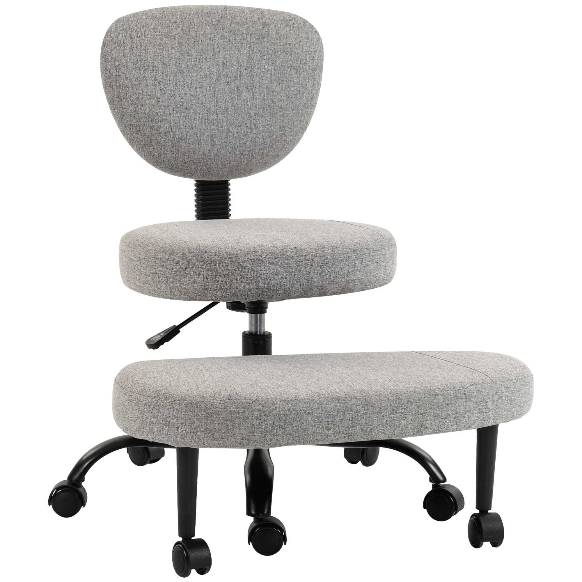 HOMCOM Chaise de bureau ergonomique, jambes croisées, rotation 360° avec roulettes, Gris clair