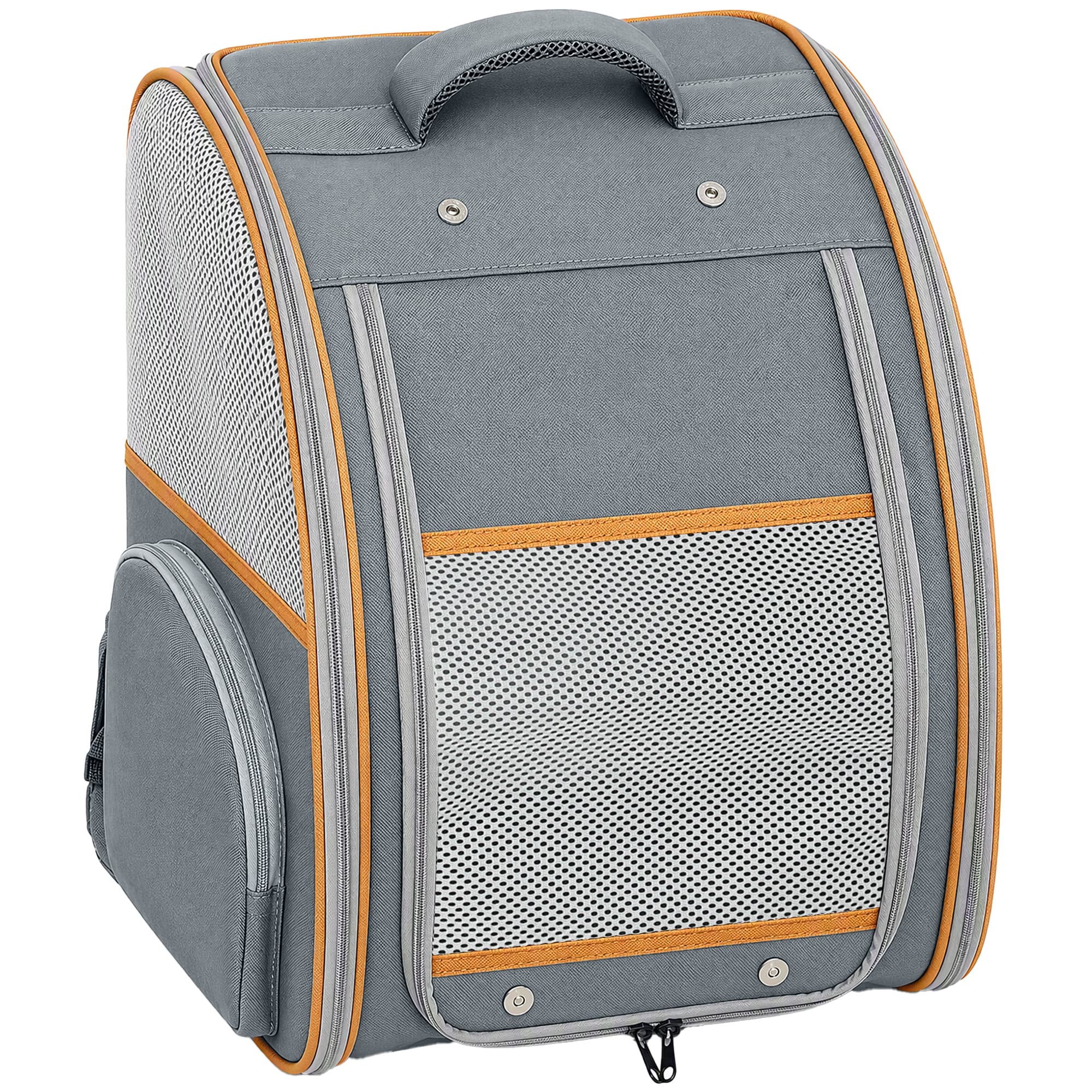 PawHut Sac à dos pour chien pliable Sac à dos pour chat avec fenêtres en mesh Poches latérales Fond amovible jusqu'à 5 kg Gris