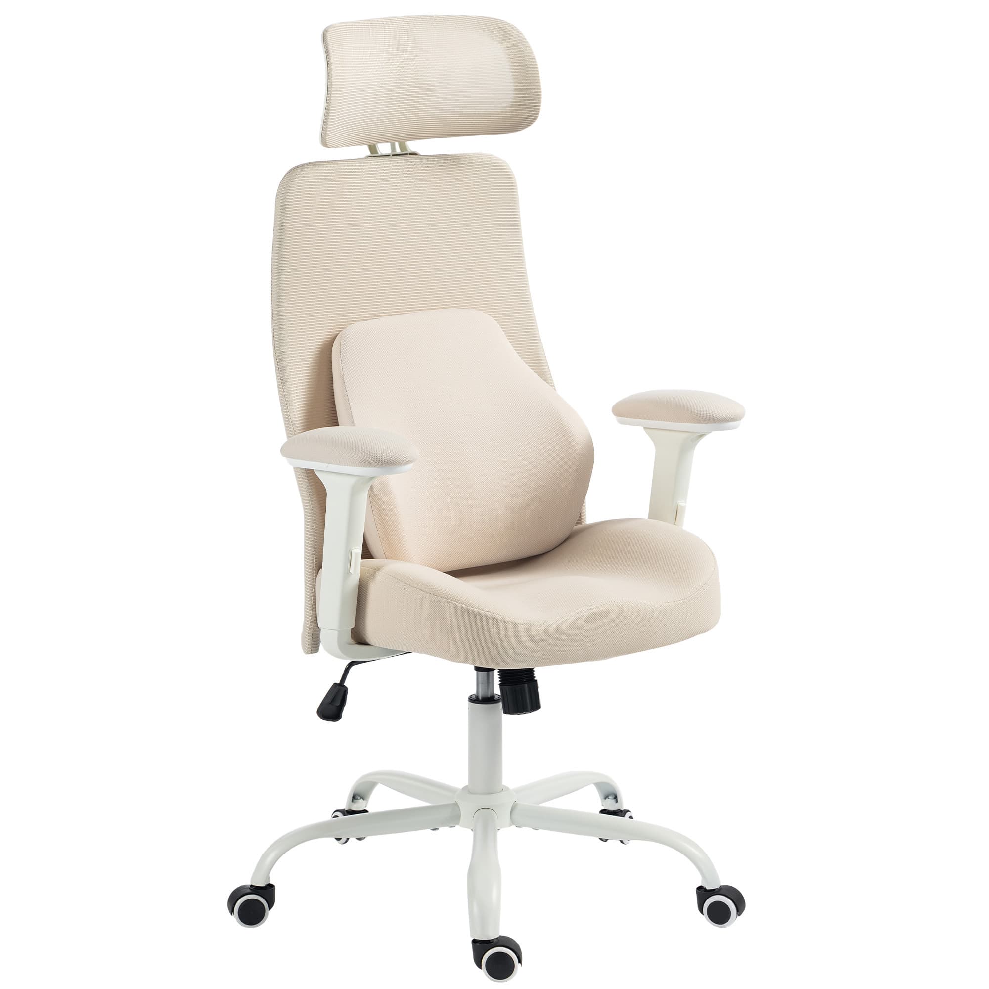 HOMCOM Chaise Bureau Ergonomique, Fauteuil Bureau en Maille, Soutien Lombaire à Mémoire de Forme, Accoudoirs Réglables, Beige