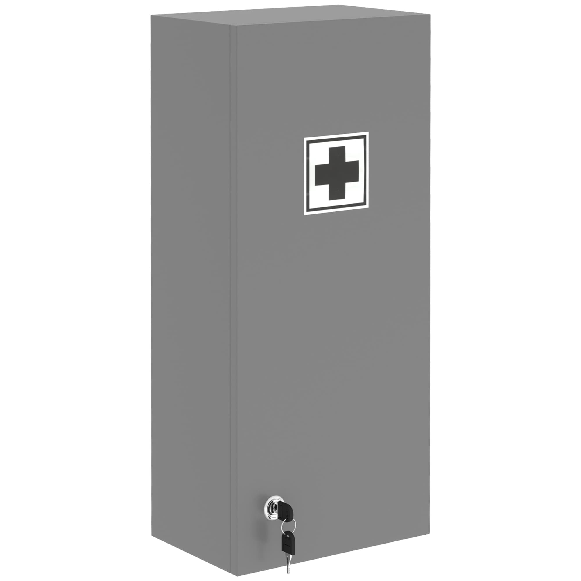 kleankin Armoire à pharmacie murale avec serrure, 5 étagères et tablettes réglables, bois et verre, gris, 30x20x70cm