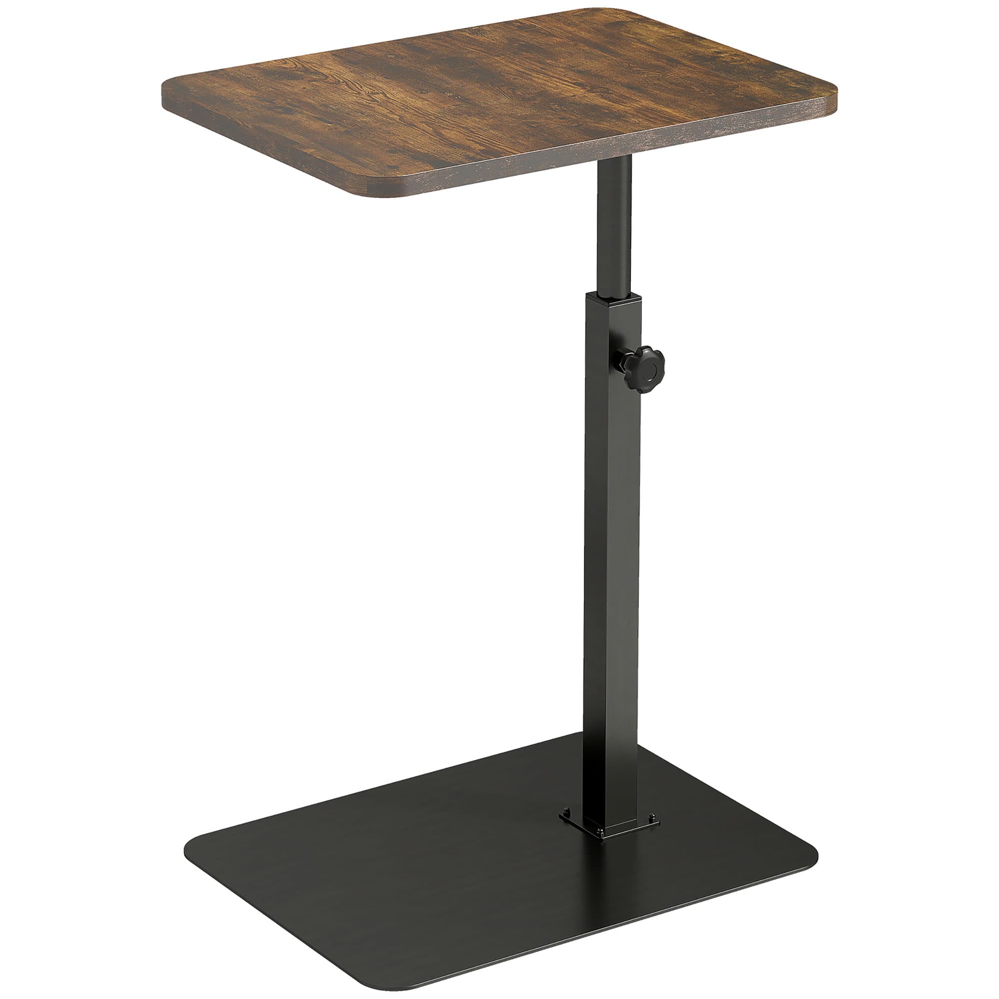 HOMCOM Table d'appoint en C, Hauteur réglable, Table pour canapé en métal, pour espaces restreints, Salon, Chambre, Marron Rustique