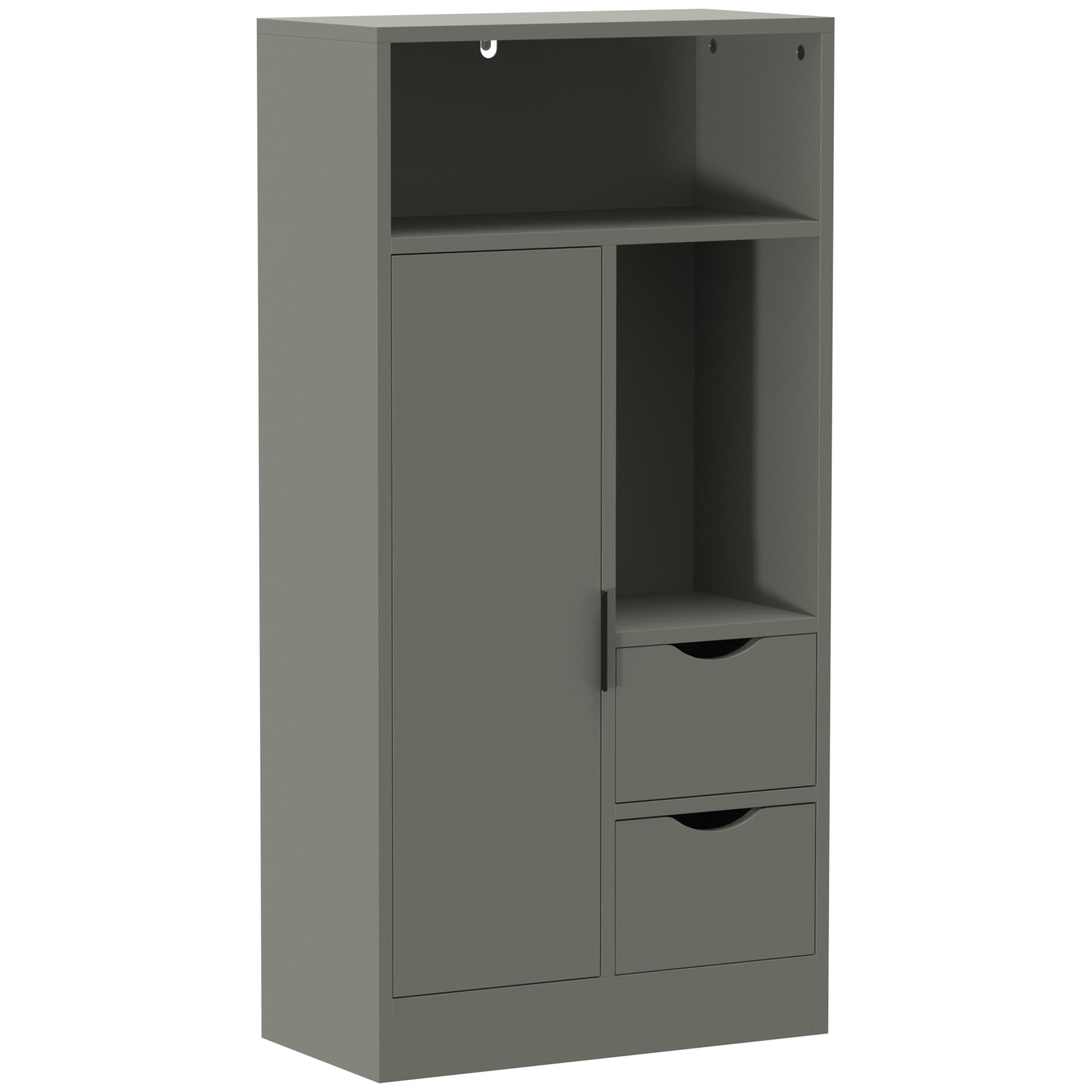 HOMCOM Meuble de salle de bain, meuble de rangement étroit avec 2 tiroirs, compartiments ouverts, 50x25x100cm, vert clair