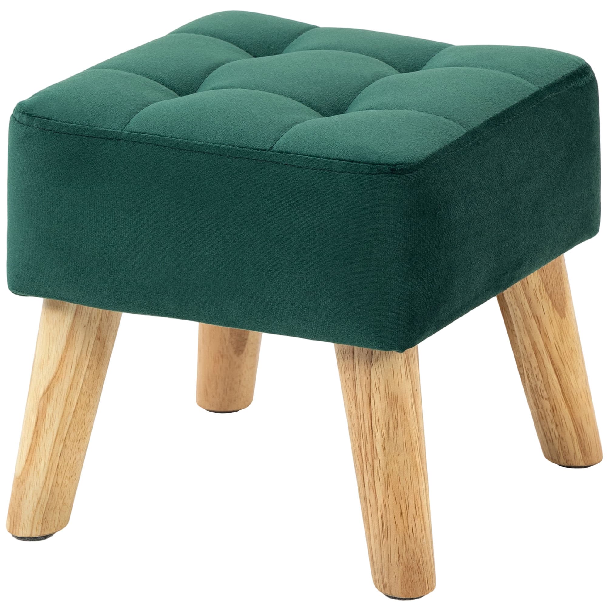 HOMCOM Repose-Pied Salon, Ottoman, Siège Rembourré en Tissu avec Pieds en Bois, 27 x 27 x 26 cm, Vert Foncé