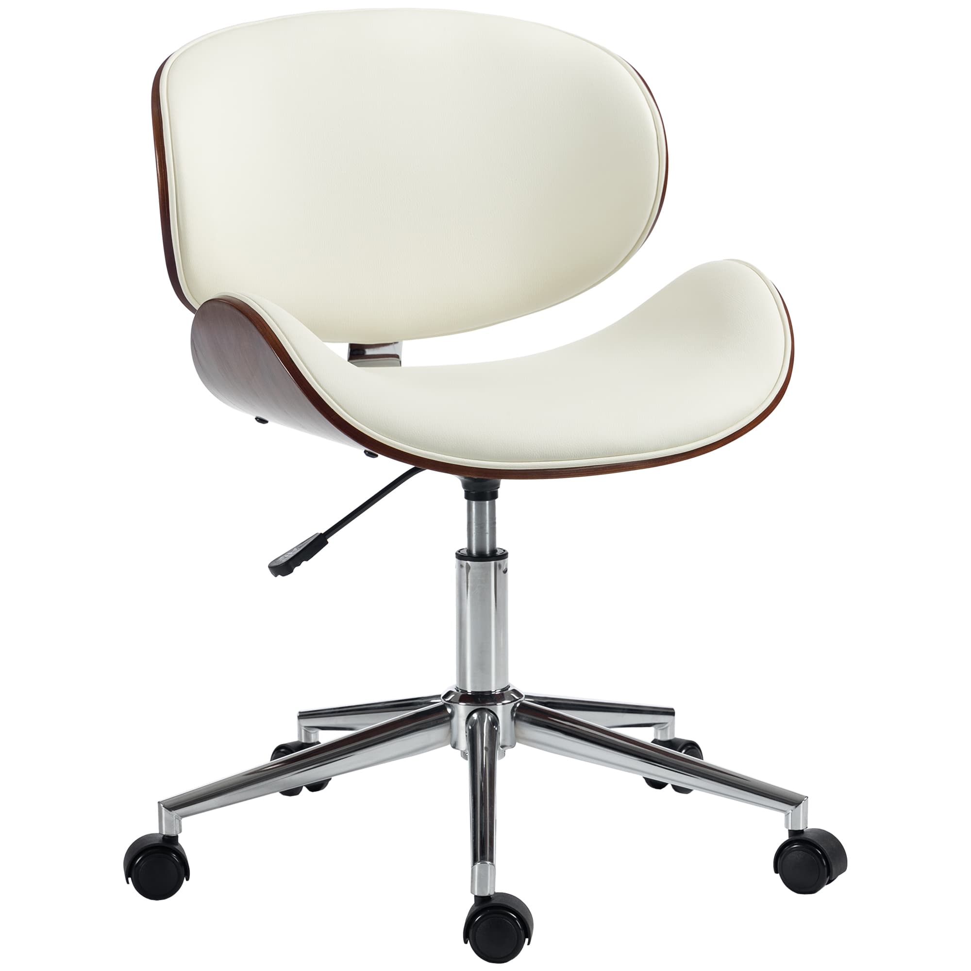 Vinsetto Chaise de Bureau Design Vintage, Hauteur Réglable, Pivotant 360°, Revêtement Synthétique, 53x53x87cm, Crème