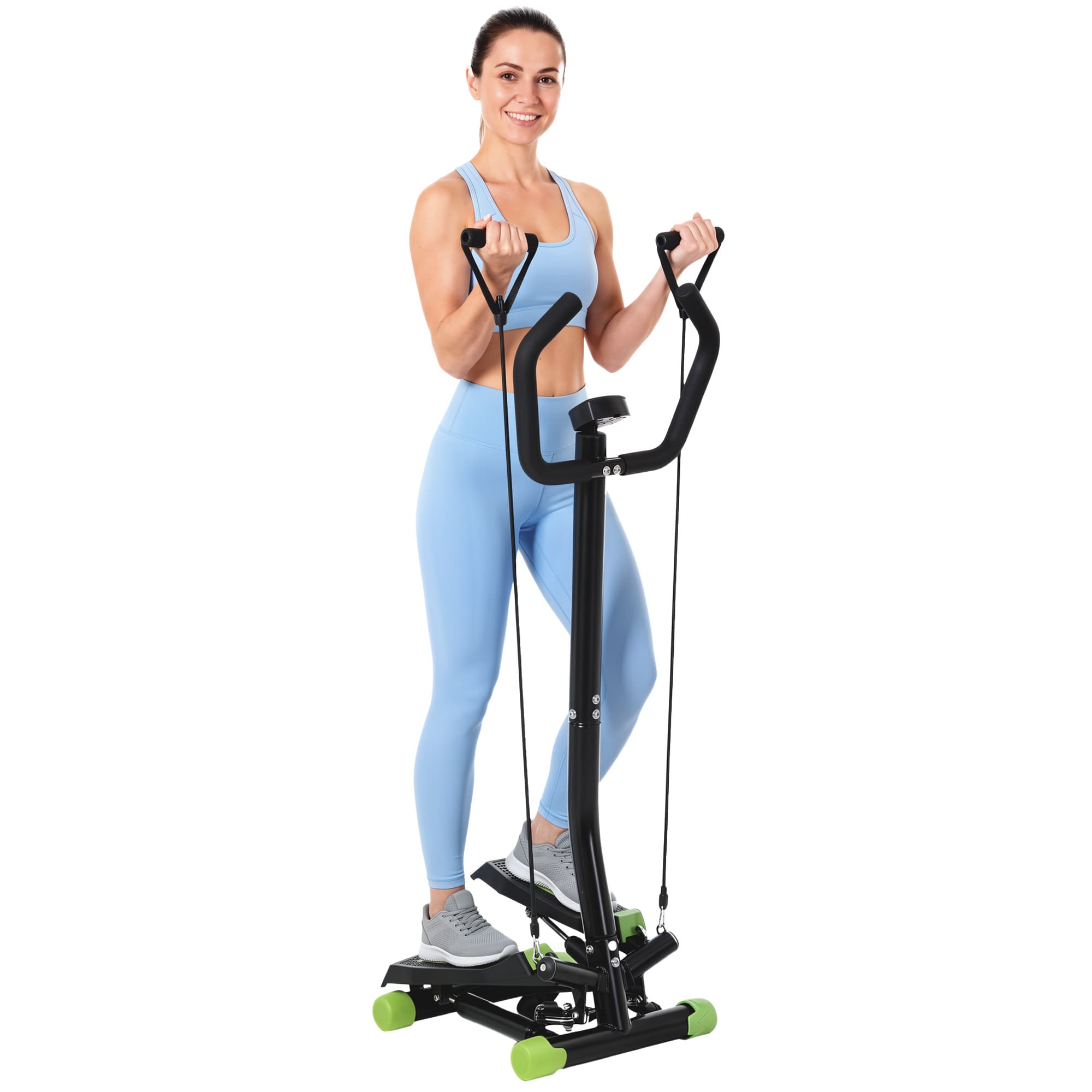 HOMCOM Mini stepper avec guidon, extenseurs, compteur électronique et tapis antidérapant noir et vert