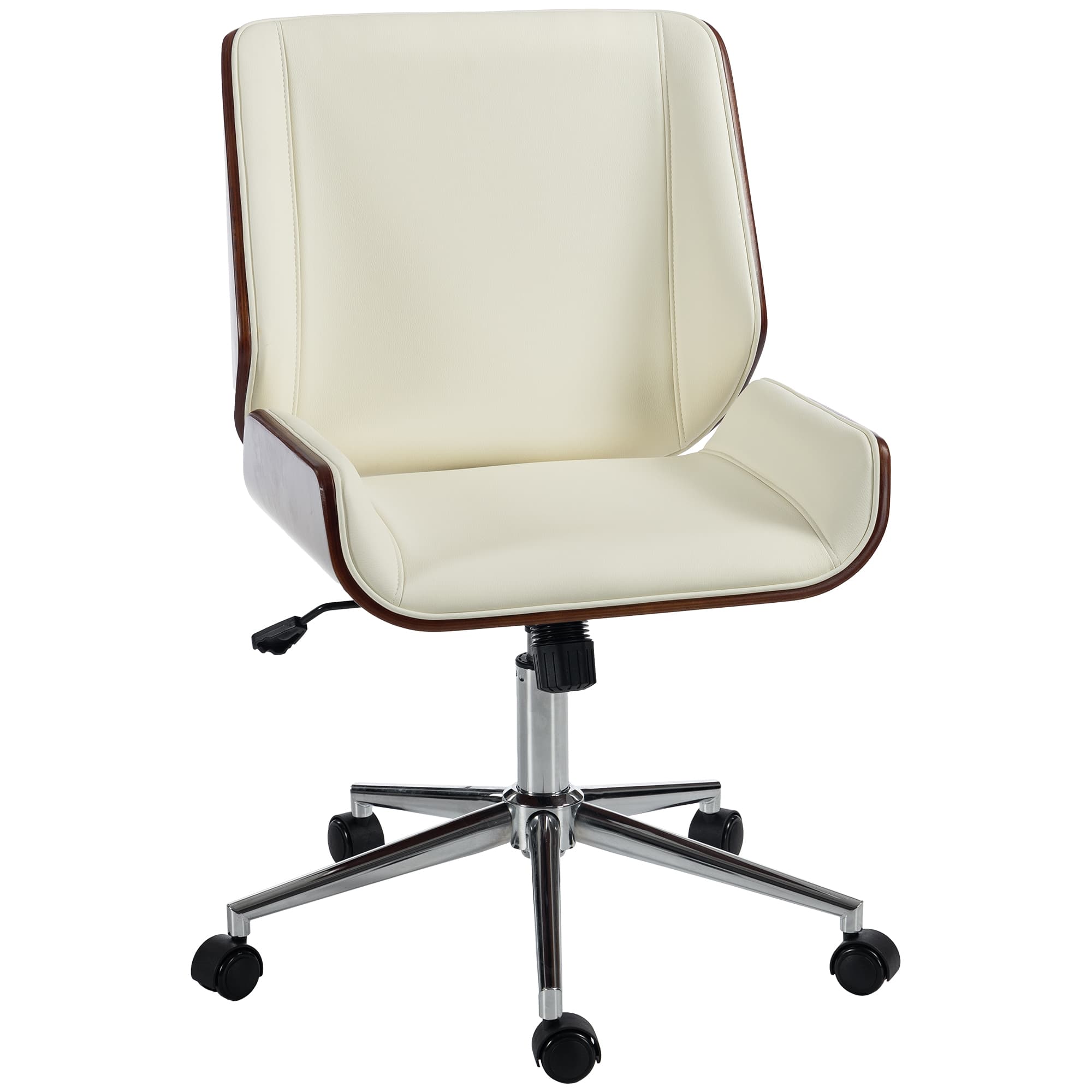 Vinsetto Chaise de Bureau Design Vintage, Hauteur Réglable, Pivotant 360°, Piètement Chromé, 53 x 60 x 86-96 cm, Crème