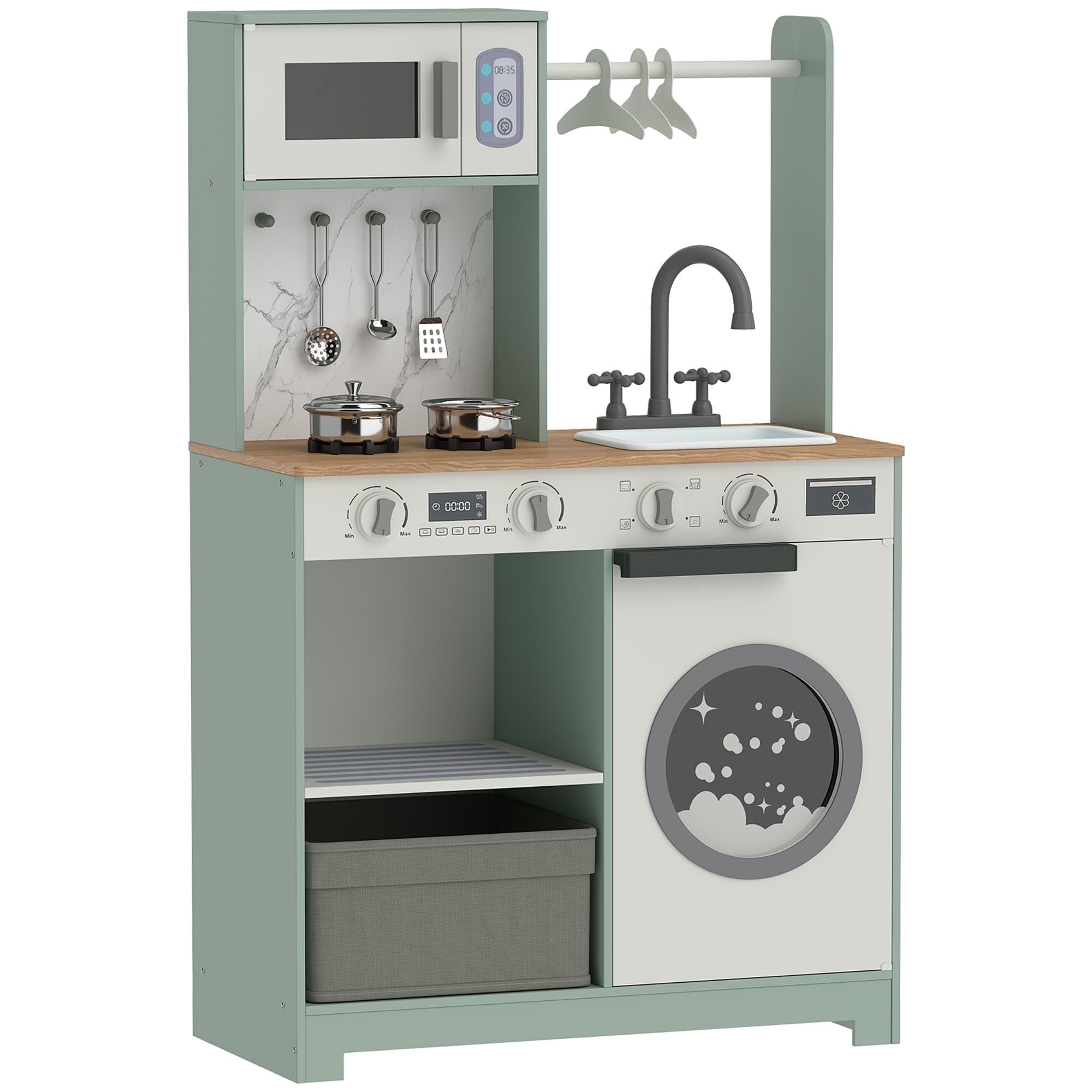 AIYAPLAY Cuisine enfant jouet d'imitation, dinette enfant avec cuisinière, évier, micro-ondes, 5 accessoires, vert