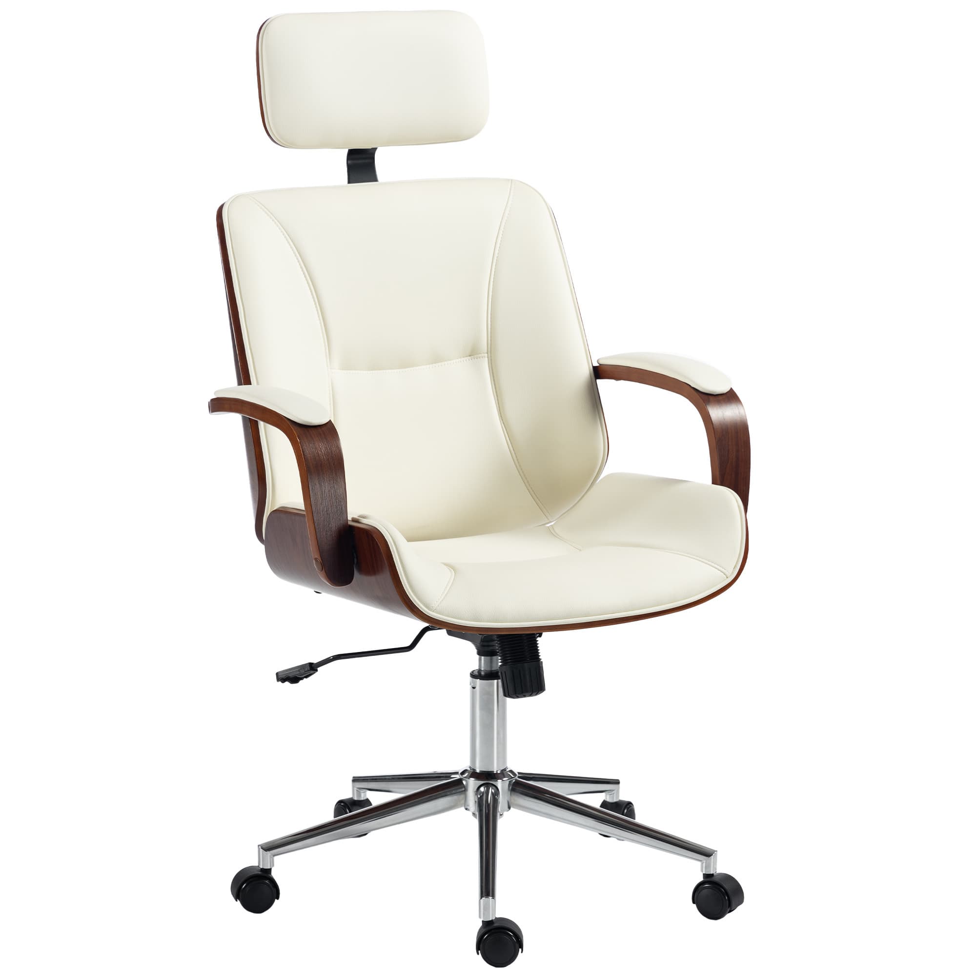 Vinsetto Fauteuil de bureau, chaise de bureau avec appui-tête amovible hauteur réglable et fonction de bascule, 66x65x125cm, crème