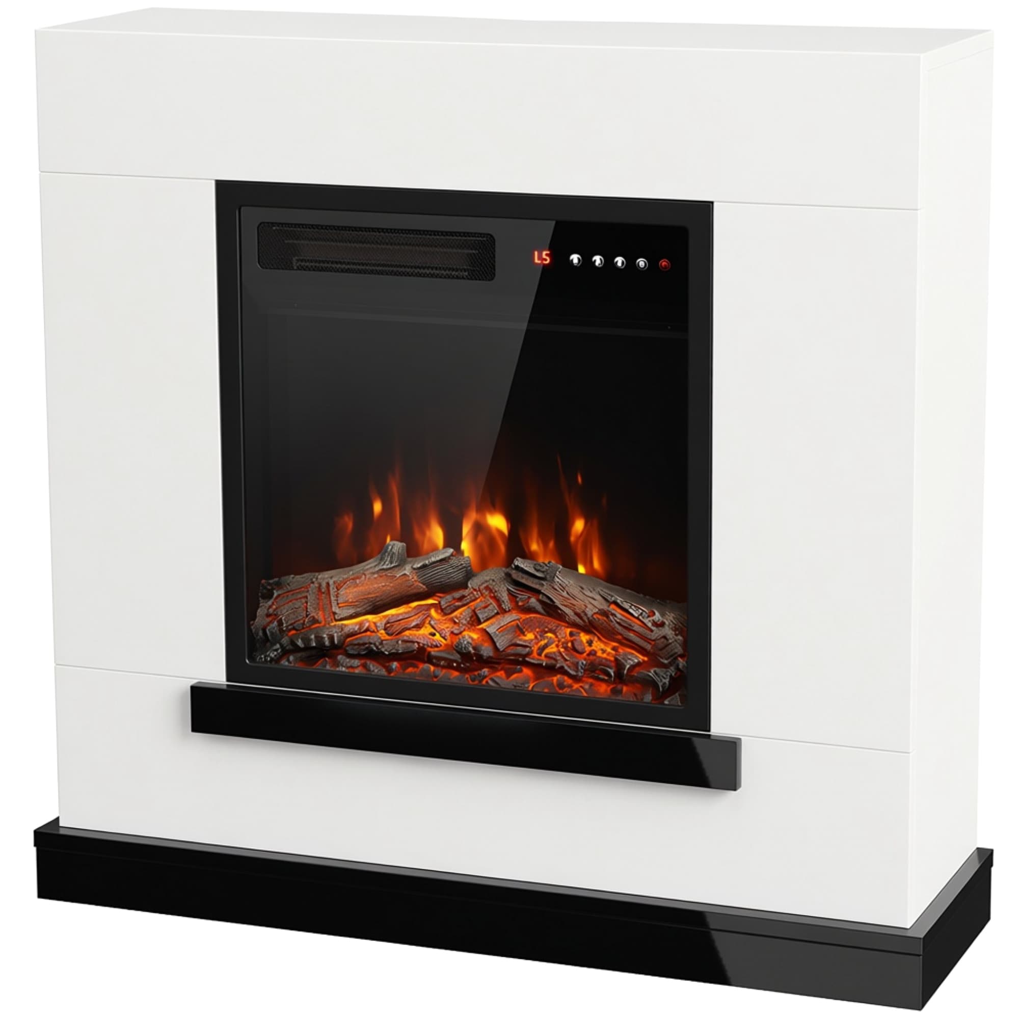 HOMCOM Cheminée Électrique Meuble TV Jusqu'à 50 Pouces Effet Flamme 3D, Chauffage d'Appoint 1800W 80x23x78,5cm Blanc