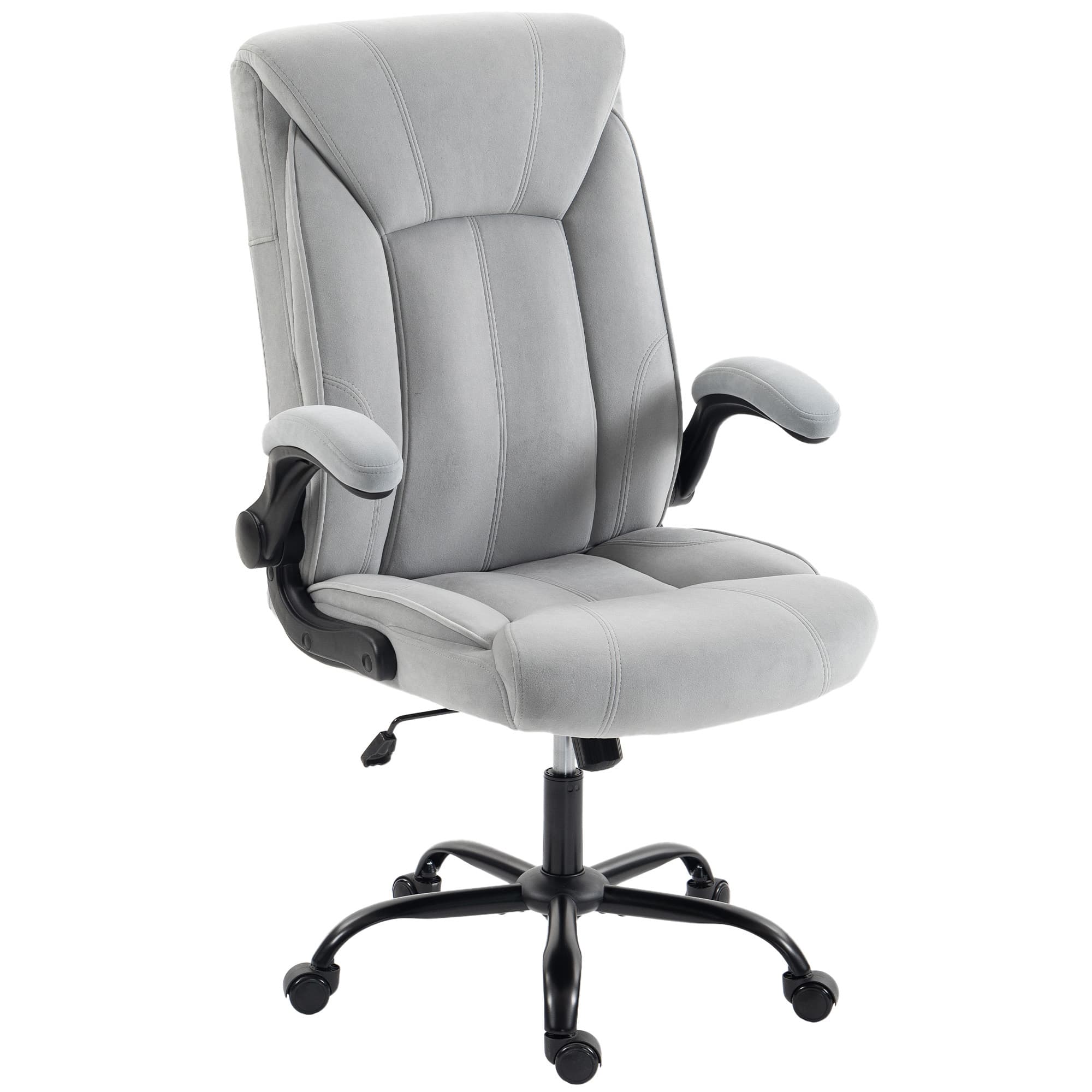 HOMCOM Chaise Bureau Ergonomique en Tissu Flanelle, Hauteur Réglable, Bascule, Accoudoirs Relevables, 66x77x122cm, Gris Clair