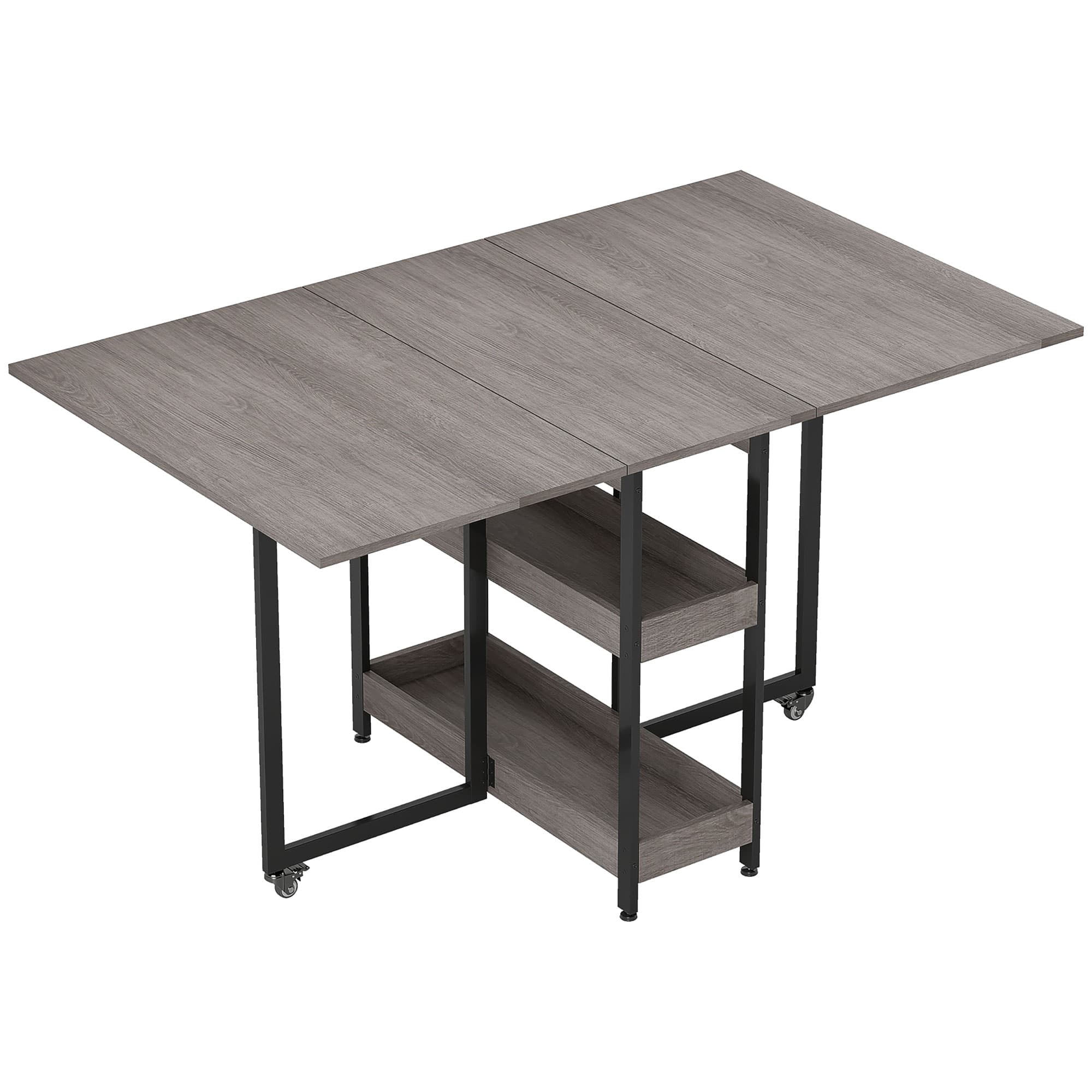 HOMCOM Table à manger pliante sur roulettes 4 personnes avec compartiments ouverts, pour petits espaces, salle à manger, gris