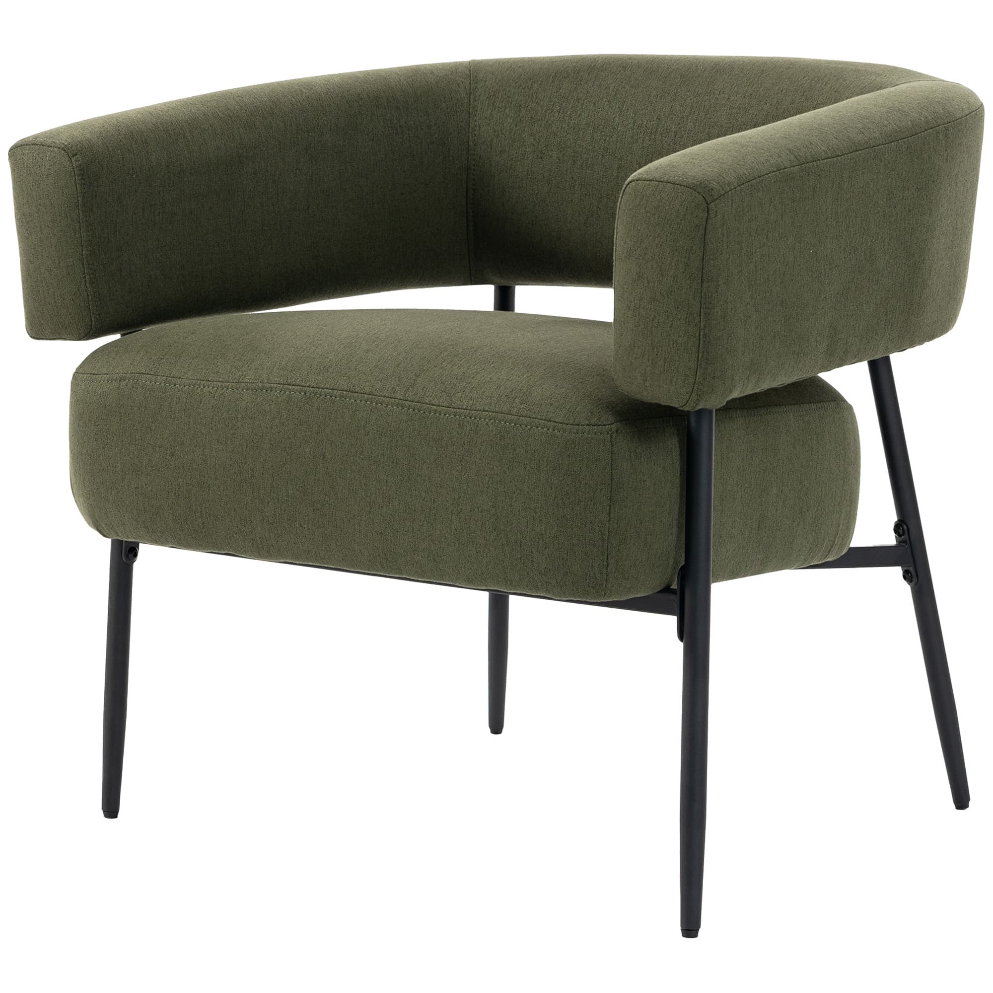 HOMCOM Fauteuil de Salon, Fauteuil Scandinave en Tissu Aspect Lin, Assise Large et Accoudoirs, Structure en Acier, Vert Foncé