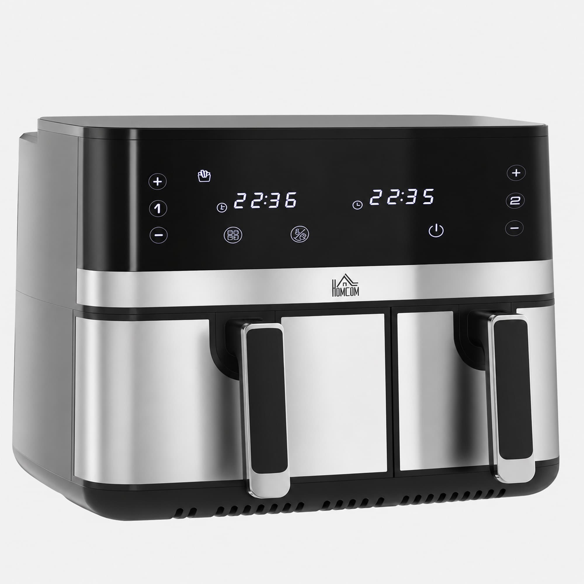 HOMCOM Friteuse à air sans huile double compartiment 8,5 L, 2700 W - 8 programmes, température réglable, minuterie