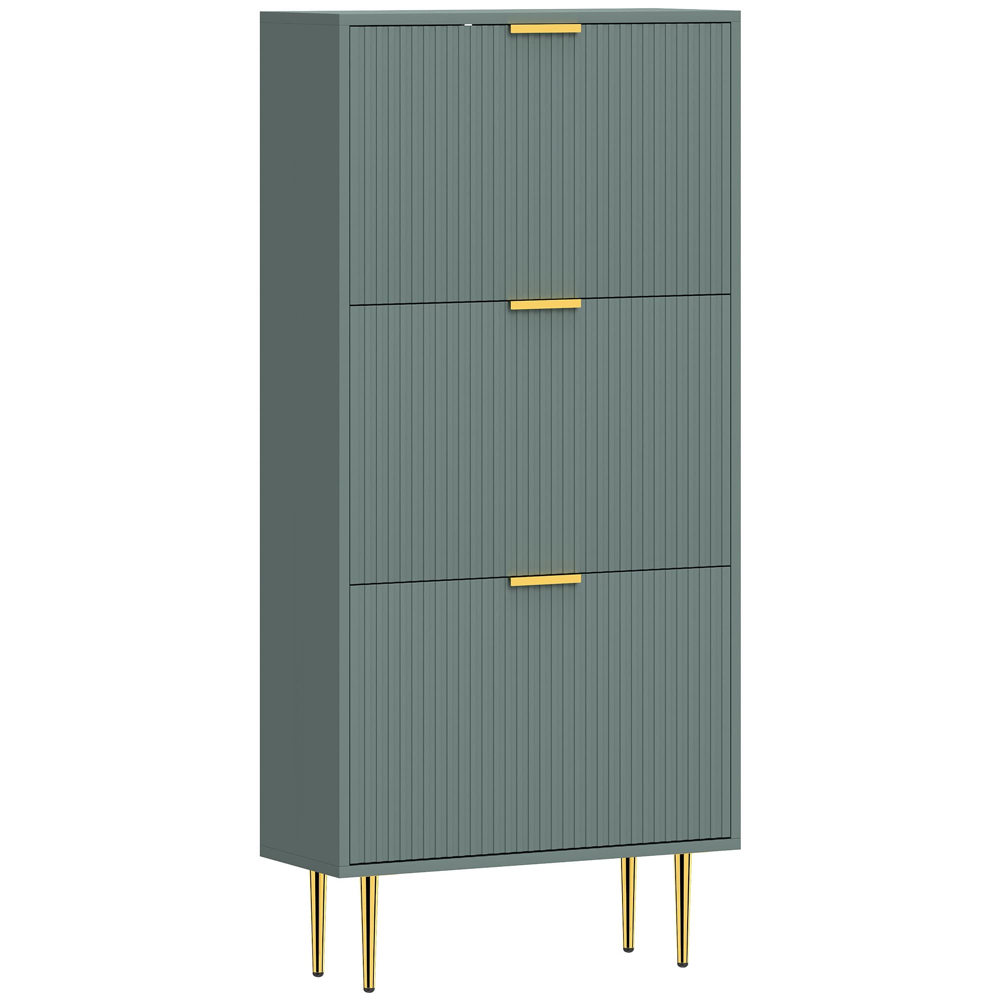 HOMCOM Meuble à Chaussures 18 Paires, Armoire à Chaussures avec 3 Tiroirs, Façades Cannelées et Étagères Réglables, Vert Foncé