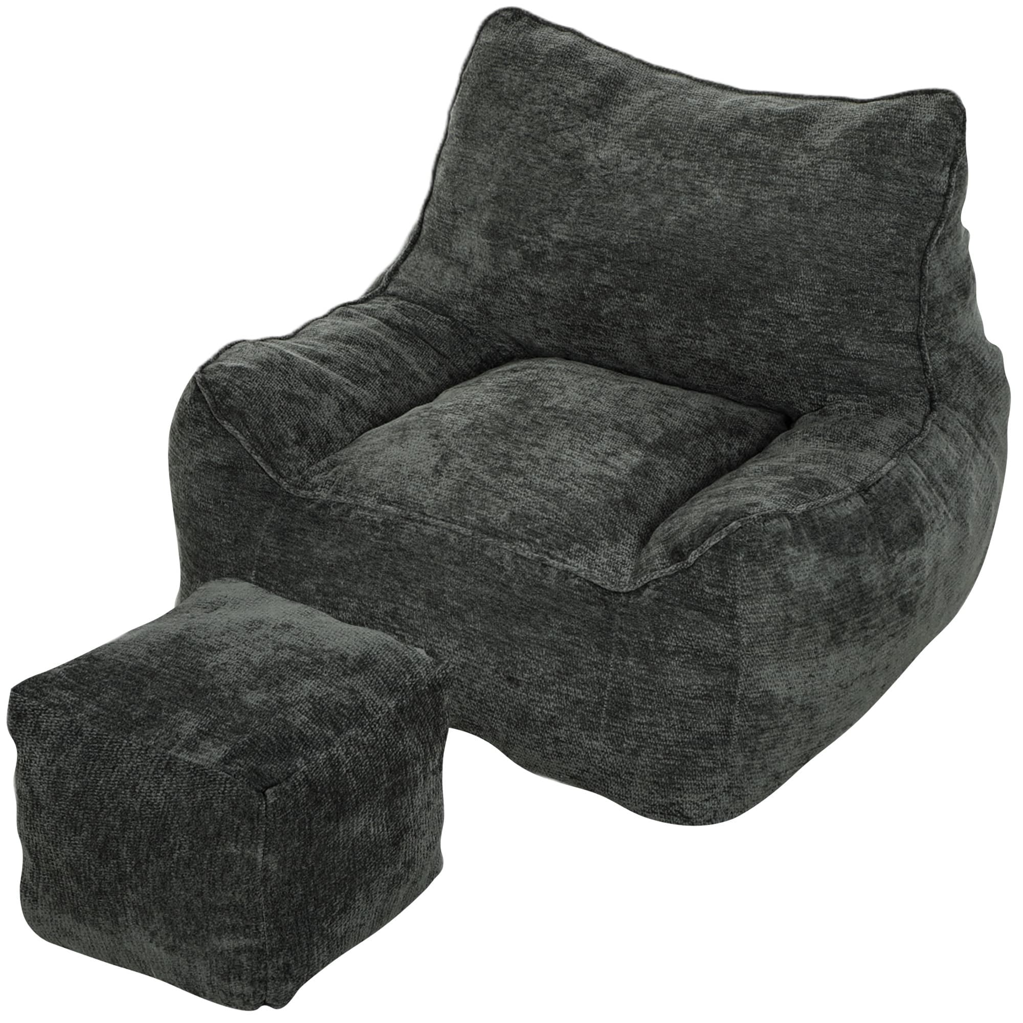 HOMCOM Pouf Salon Adulte avec Repose-Pieds, Fauteuil de Sol 1 Place Compressé en Chenille, avec Dossier, Accoudoirs, Gris