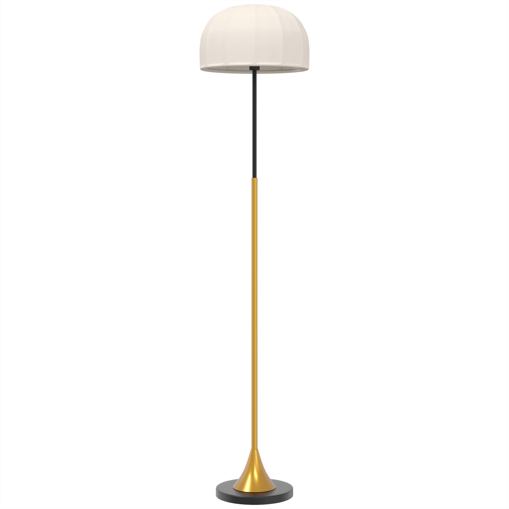 HOMCOM Lampadaire sur Pied Salon 40W avec Abat-Jour en Forme de Dôme, Interrupteur à Pédale, 158 cm, Doré et Blanc