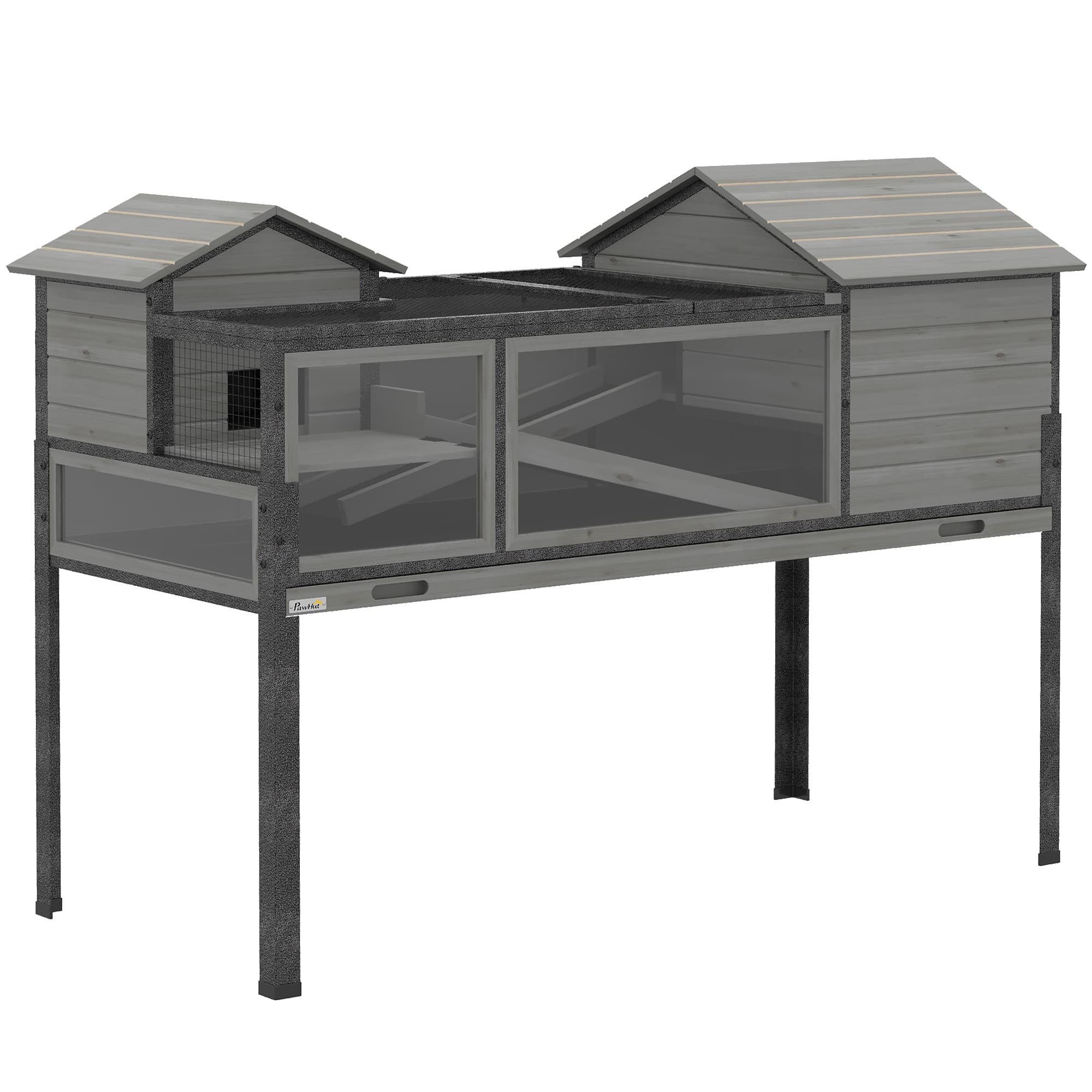 PawHut Maison pour tortues à 2 étages 2 chambres fenêtres rampes toit ouvrable et plateau 128 x 63 x 96 cm gris