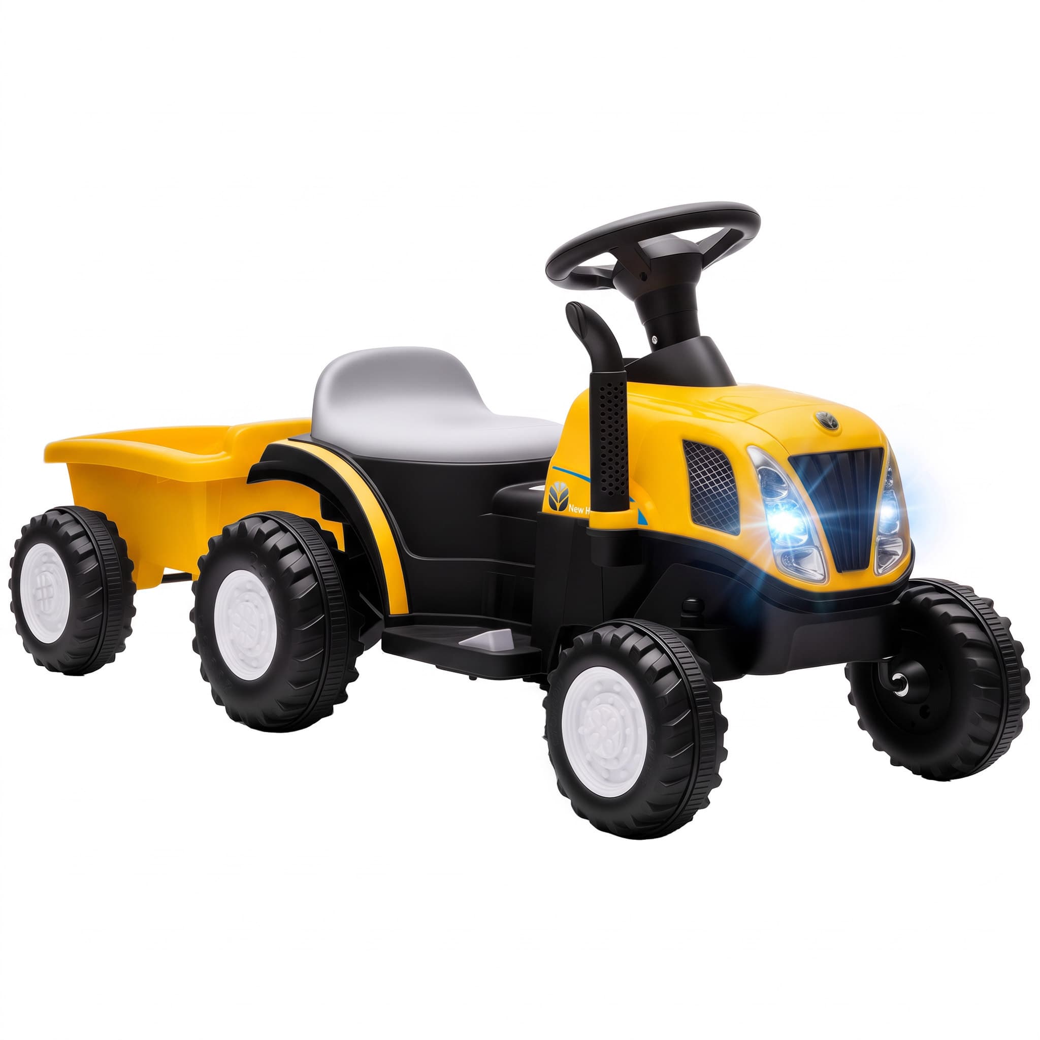 AIYAPLAY Tracteur Électrique Enfants 6 V avec Remorque Amovible, Voiture Électrique Enfants, Batterie au Lithium, 1-3 ans, Jaune