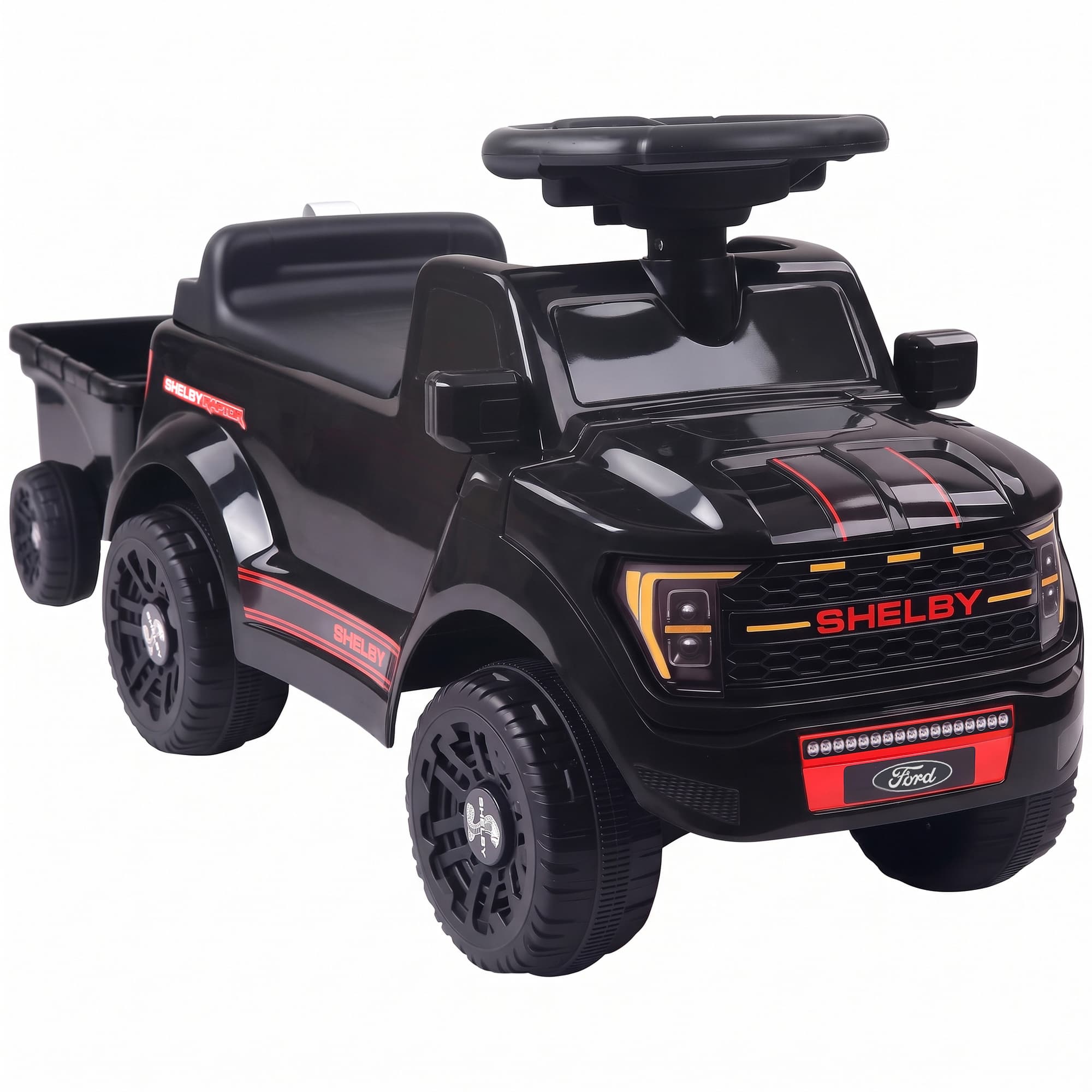 AIYAPLAY Voiture Porteur pour Enfants Shelby, Dossier, Anti-Basculement, Sons, Compartiment, 18-72 Mois, 80x25,5x33cm, Noir