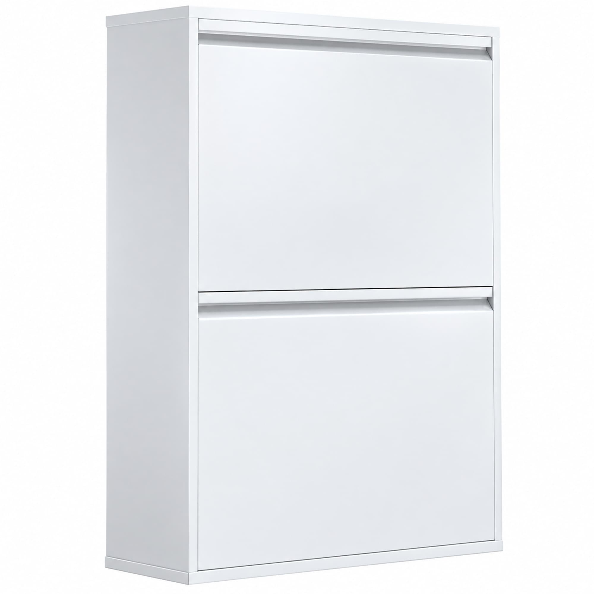 HOMCOM Meuble Poubelle de Tri Sélectif 60 L (4 x 15 L), 4 Compartiments, Fermeture Amortie, Seaux Intérieurs Amovibles, Blanc