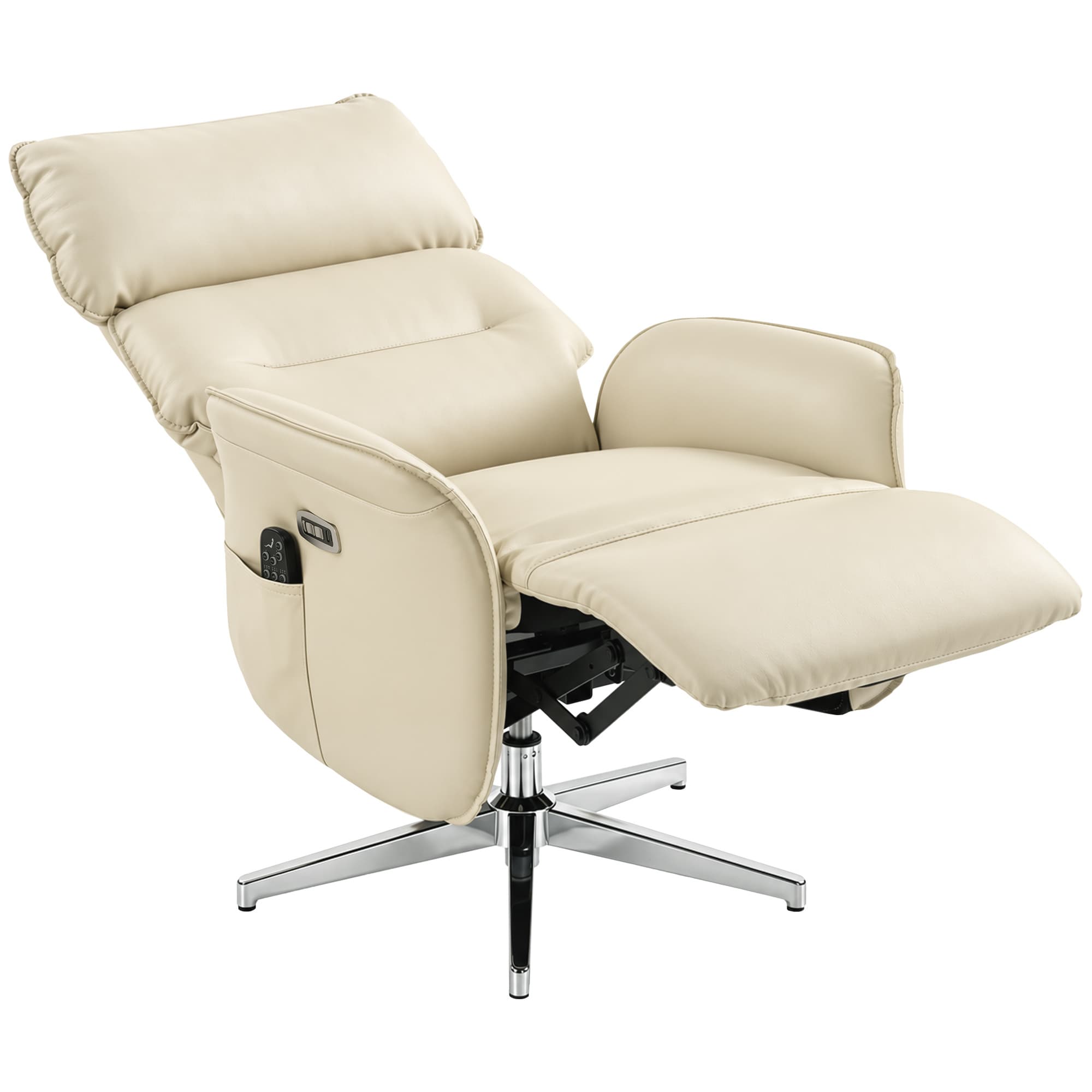 HOMCOM Fauteuil Relax Électrique Pivotant Massant et Chauffant Fauteuil Inclinable en PU Hauteur Réglable Double Moteur Crème
