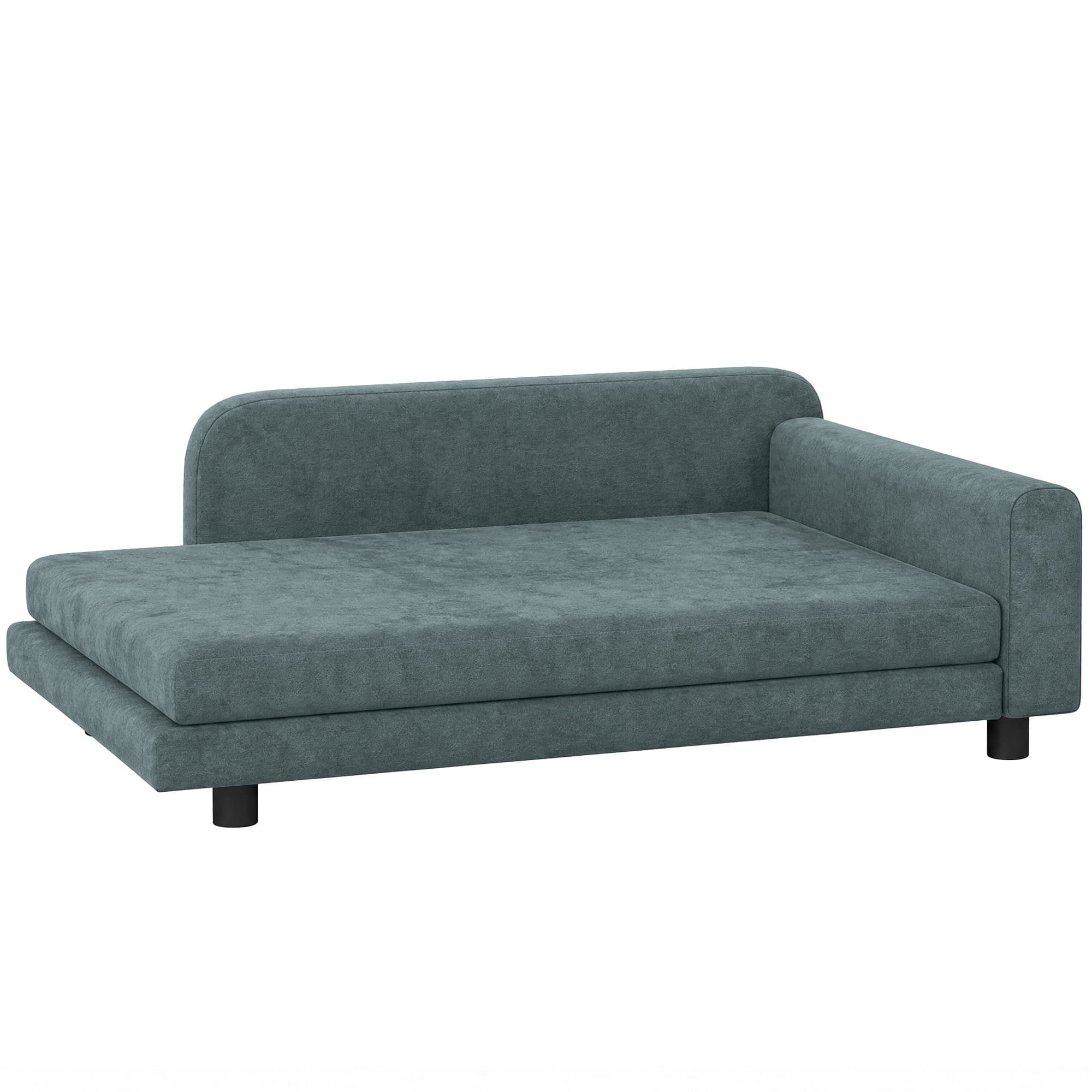 PawHut Canapé pour Chien Lit pour Chien Coussin Déhoussable Lavable Dossier Haut Accoudoirs Velours 101x66x34,5cm Gris