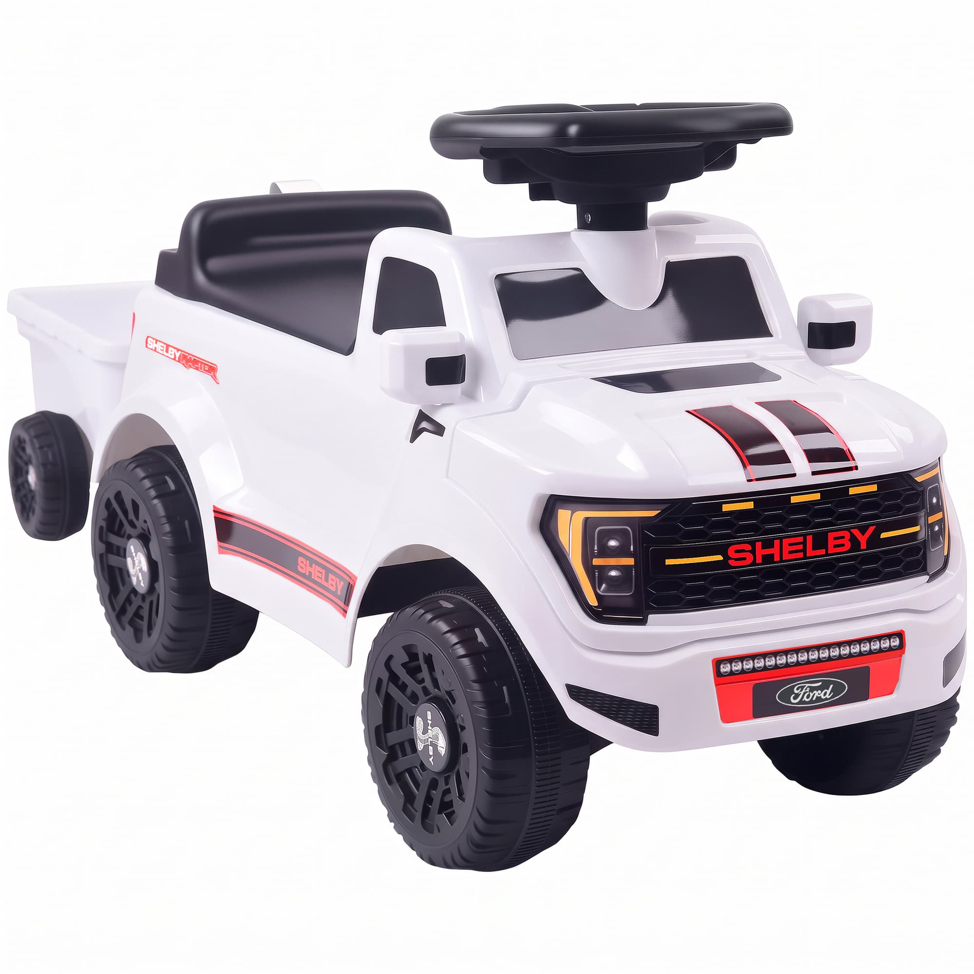 AIYAPLAY Voiture Porteur pour Enfants Shelby, Dossier, Anti-Basculement, Compartiment, 18-72 Mois, 80x25,5x33cm, Blanc