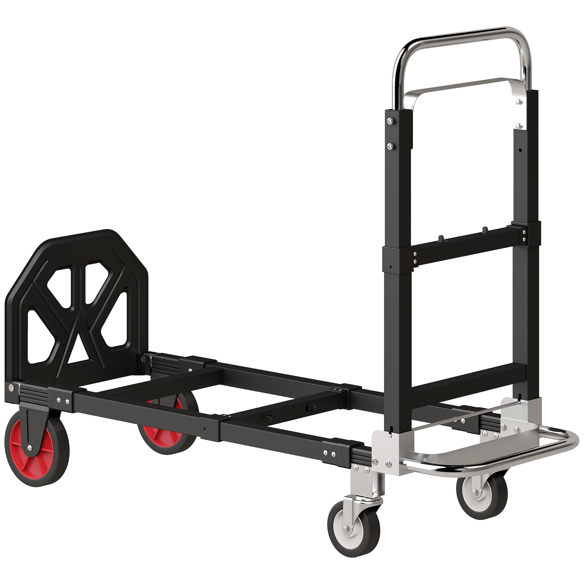 HOMCOM Diable Pliable 2 en 1 Extensible 220KG Pliage Plat Chariot Plateforme Acier Poignée Réglable Roues 360° 112x41x92cm Noir