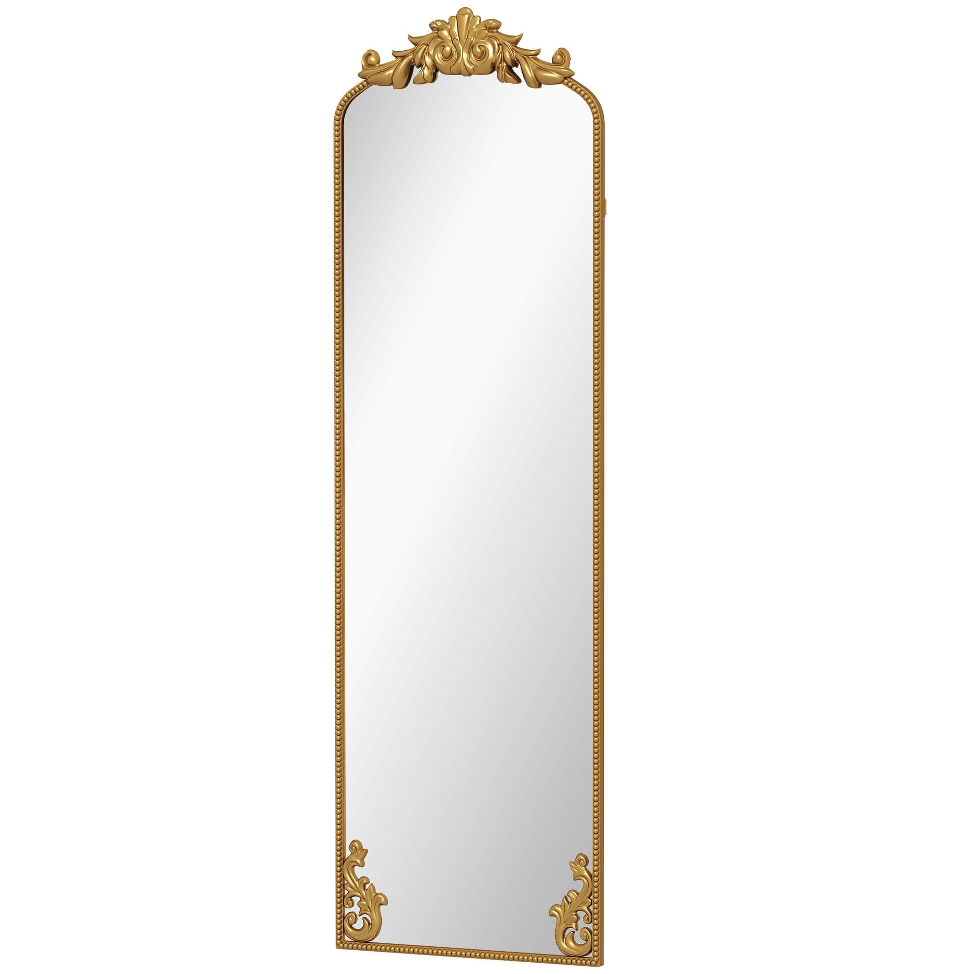 HOMCOM Miroir Pleine Longueur Baroque, 160 x 50 cm, Cadre en Métal, Montage au Sol, Suspendu ou Appuyé contre Le Mur, Doré