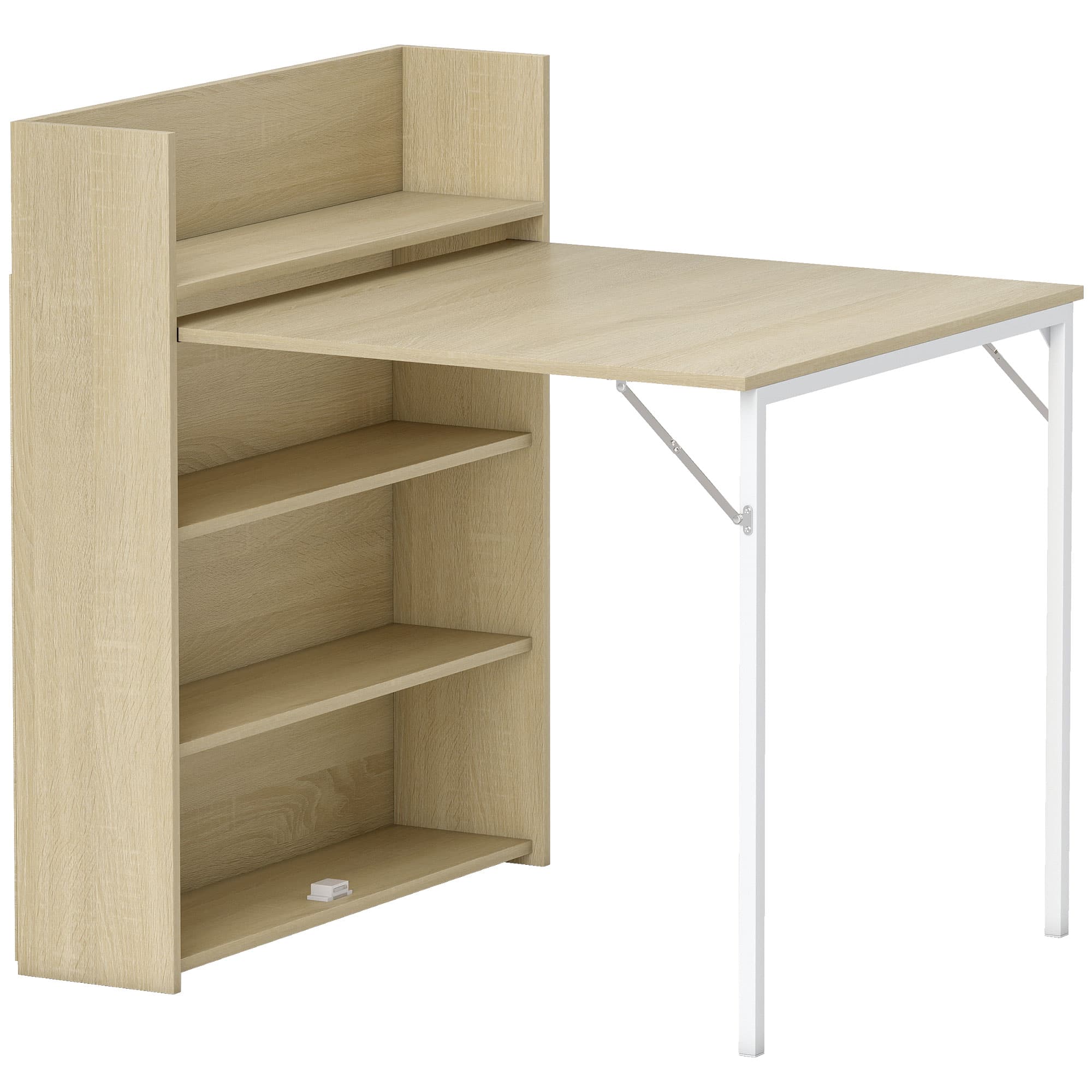 HOMCOM Table à manger pliante, table de cuisine pour 3 personnes, plateau à abattant et 4 étagères, 78,5x91x93cm, chêne