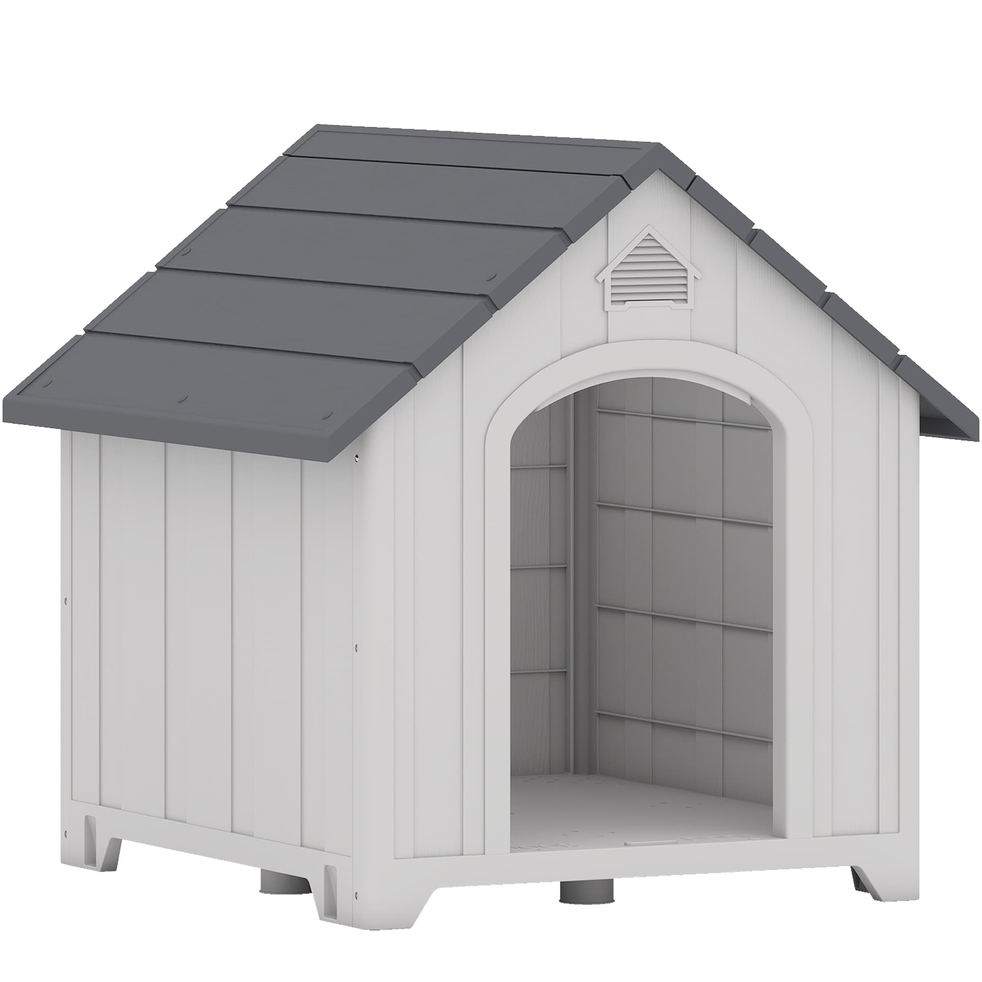 PawHut Niche pour chien extérieur, maison chien en polypropylène imperméable ventilé plancher surélevé 66x55x65cm gris clair