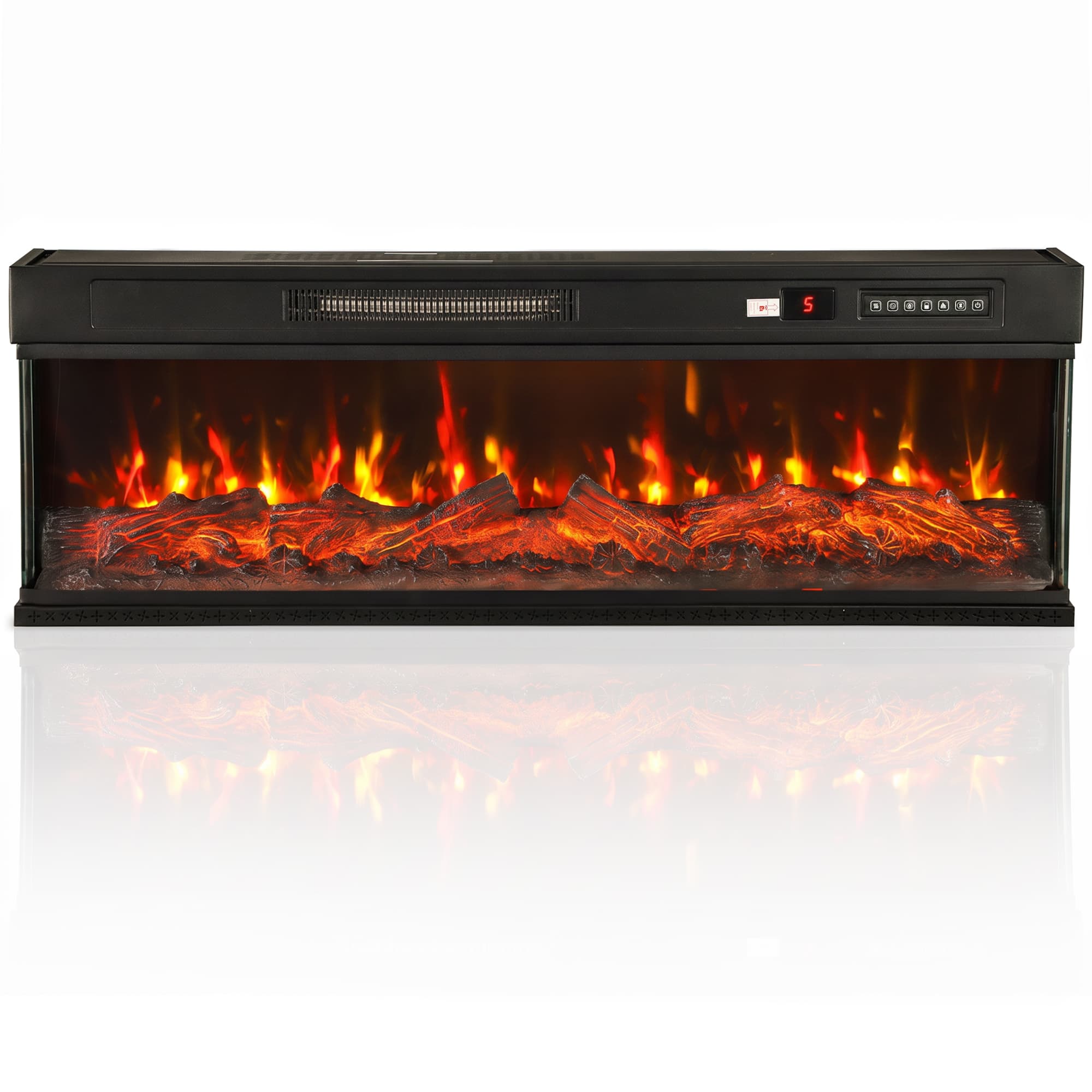 HOMCOM Cheminée Électrique Encastrable, Cheminée Décorative 750/1500W, Effet Flamme 3D, 12 Couleurs, 5 Niveaux Luminosité, Noir