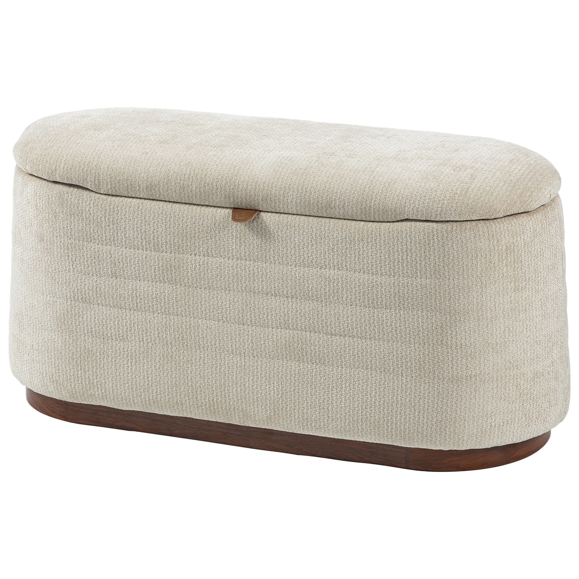HOMCOM Banc de Rangement Ovale Moderne en Tissu Chenille, Bout de Lit Coffre Charge 220 kg, 91 x 40,5 x 45 cm, Beige