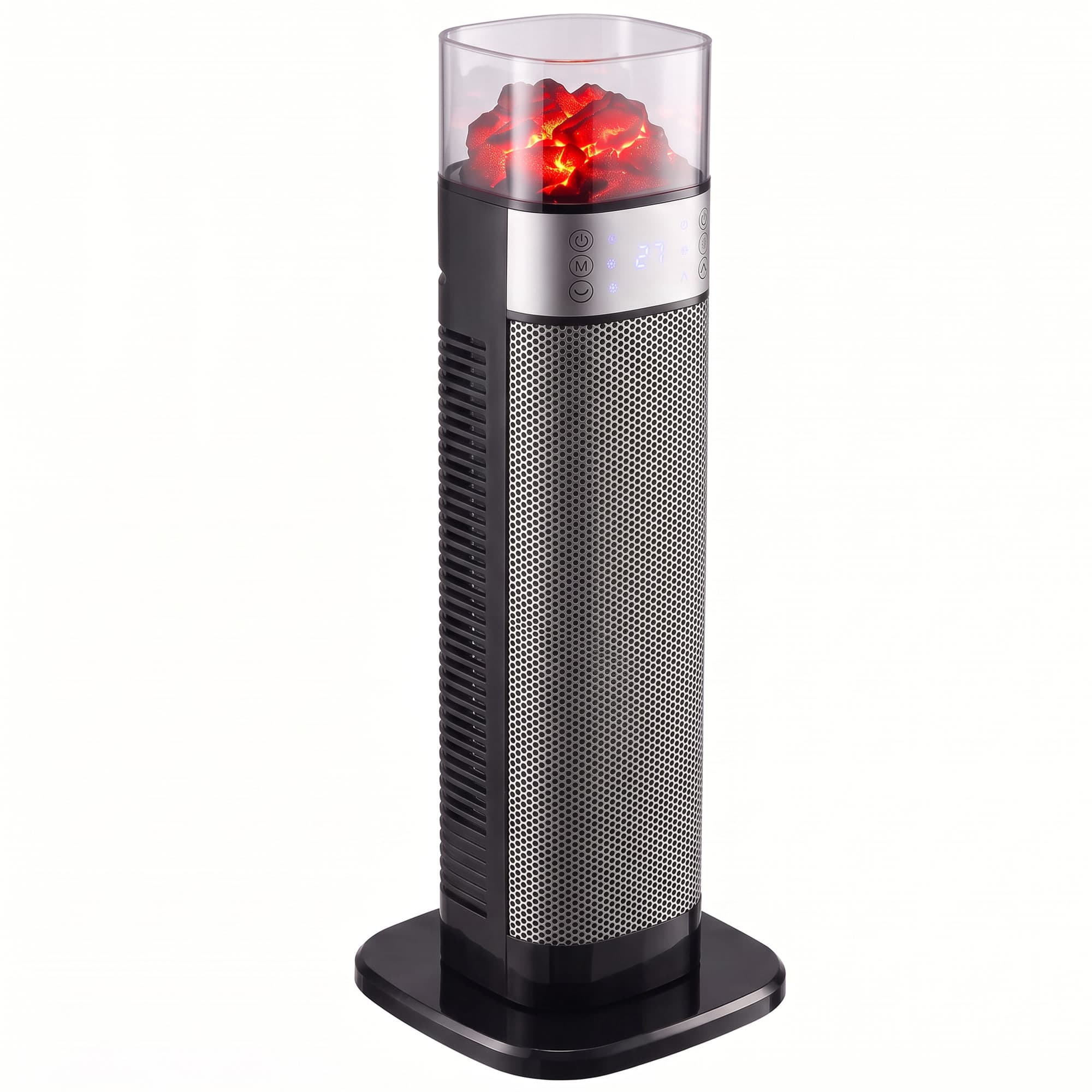 HOMCOM Chauffage d'Appoint Céramique 2000W, Radiateur Électrique Connecté Wi-Fi, App & Vocale, 5 Modes, Effet Flamme 3D, Noir