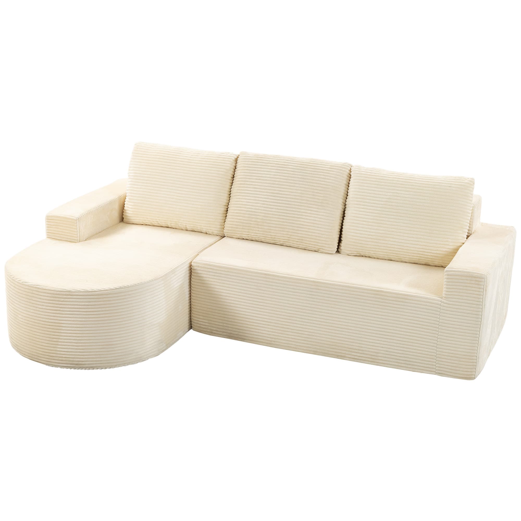 HOMCOM Canapé d'Angle 3 Places en Velours Côtelé, Canapé Compressé en L 235cm, Méridienne Incurvée, Assise Profonde, Beige